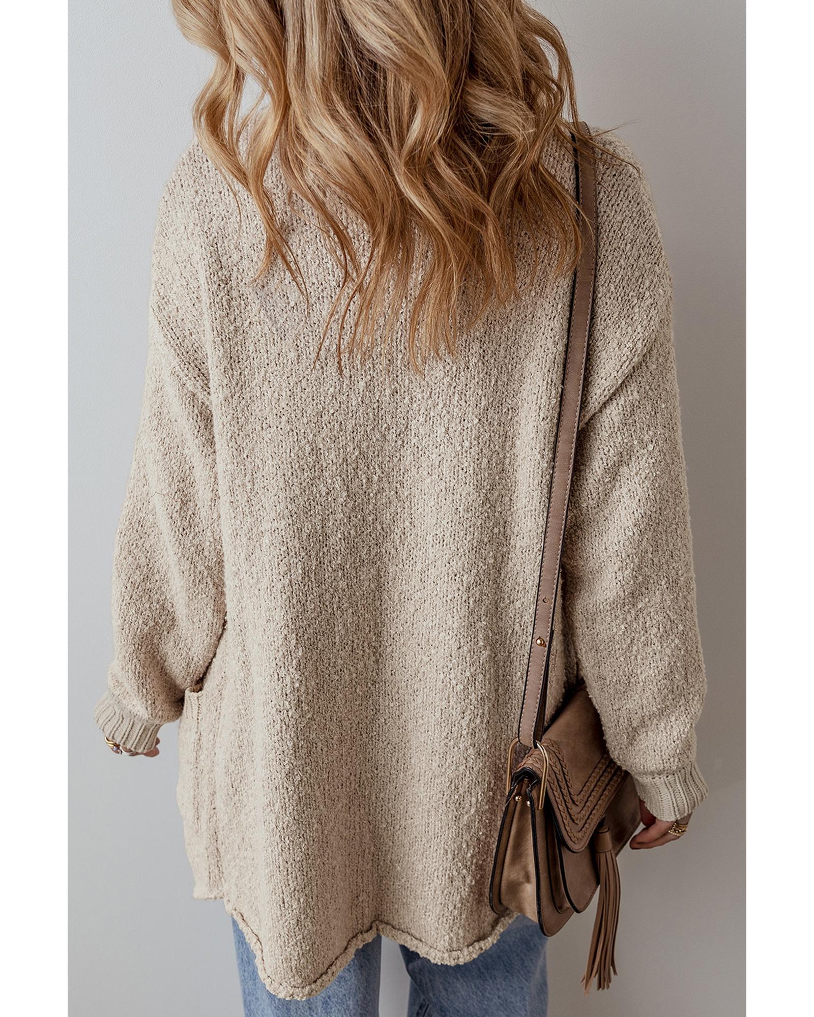 Jet Stream Collared Drop Shoulder Button Up Cardigan with Pocket - M