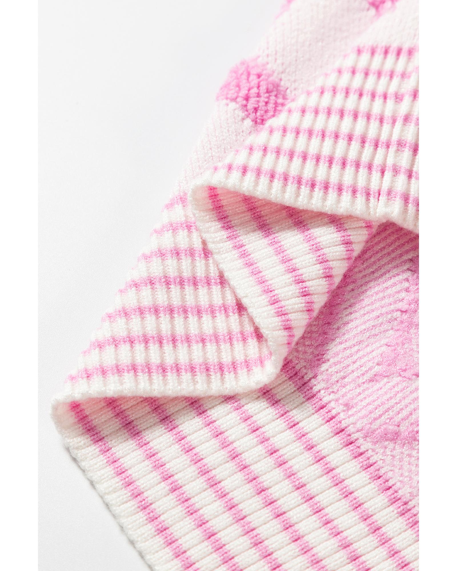 Pink Rhombus Pattern Knit Open Front Pocketed Cardigans - S