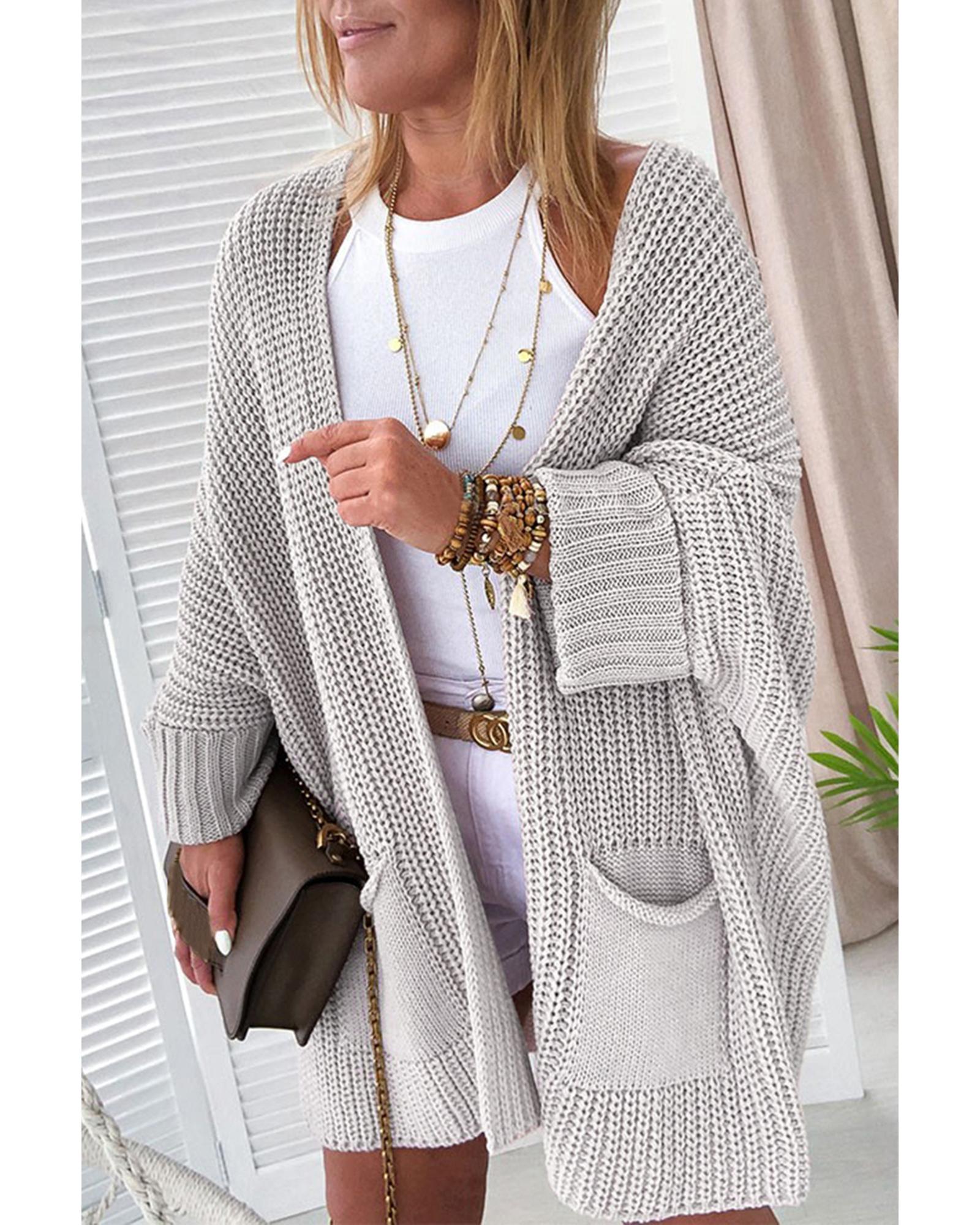 Gray Oversized Fold Over Sleeve Sweater Cardigan - L