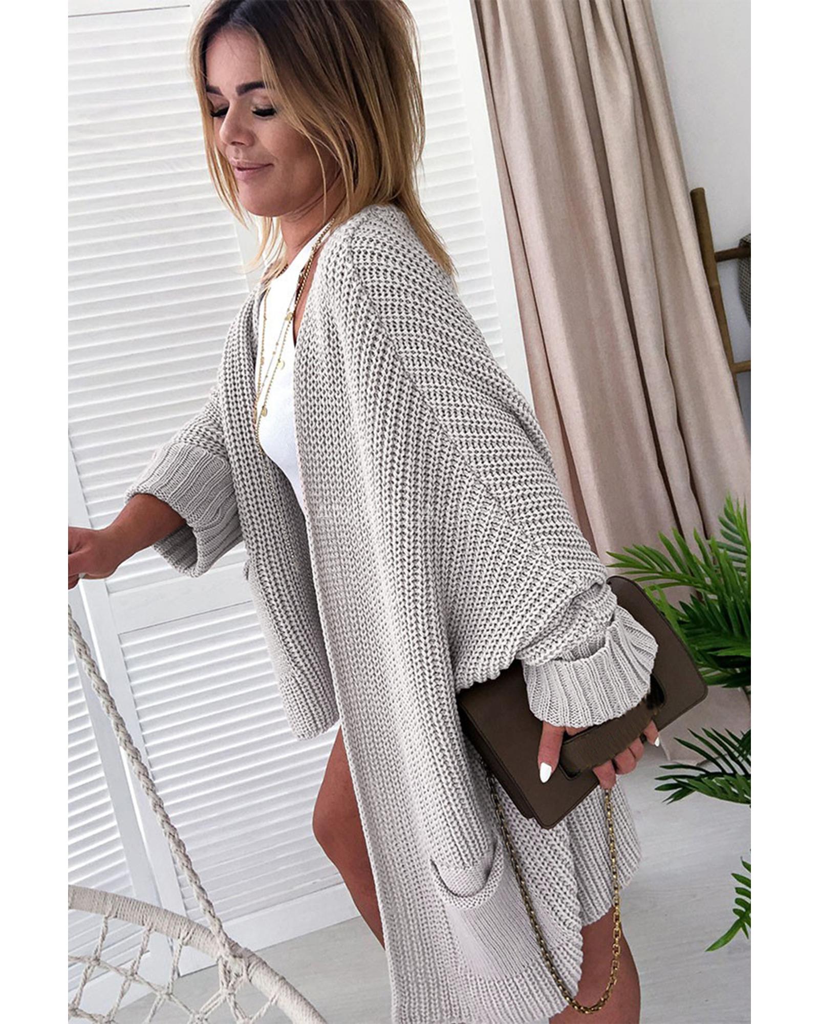 Gray Oversized Fold Over Sleeve Sweater Cardigan - L