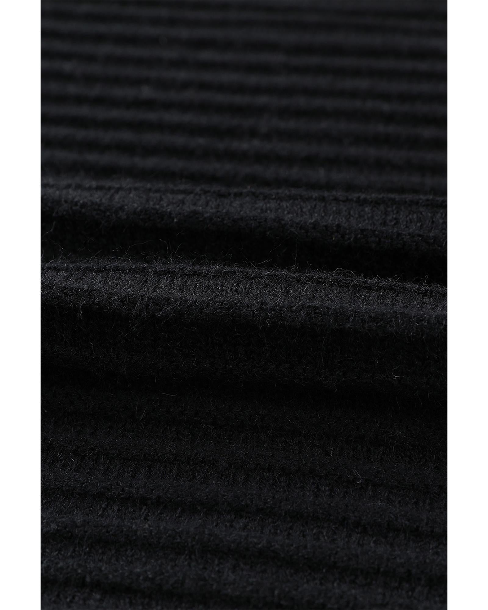 Black Horizontal Rib Knitted Open Front Hooded Cardigan - L