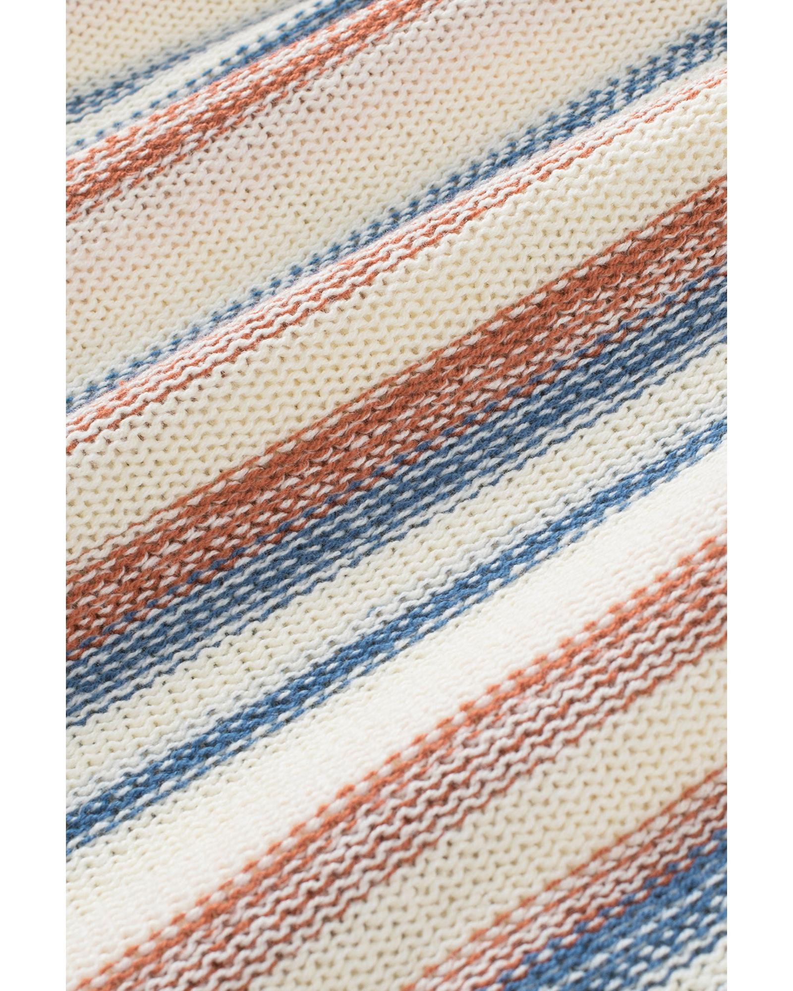 Multicolor Striped Knit Kangaroo Pocket Hooded Sweater - S