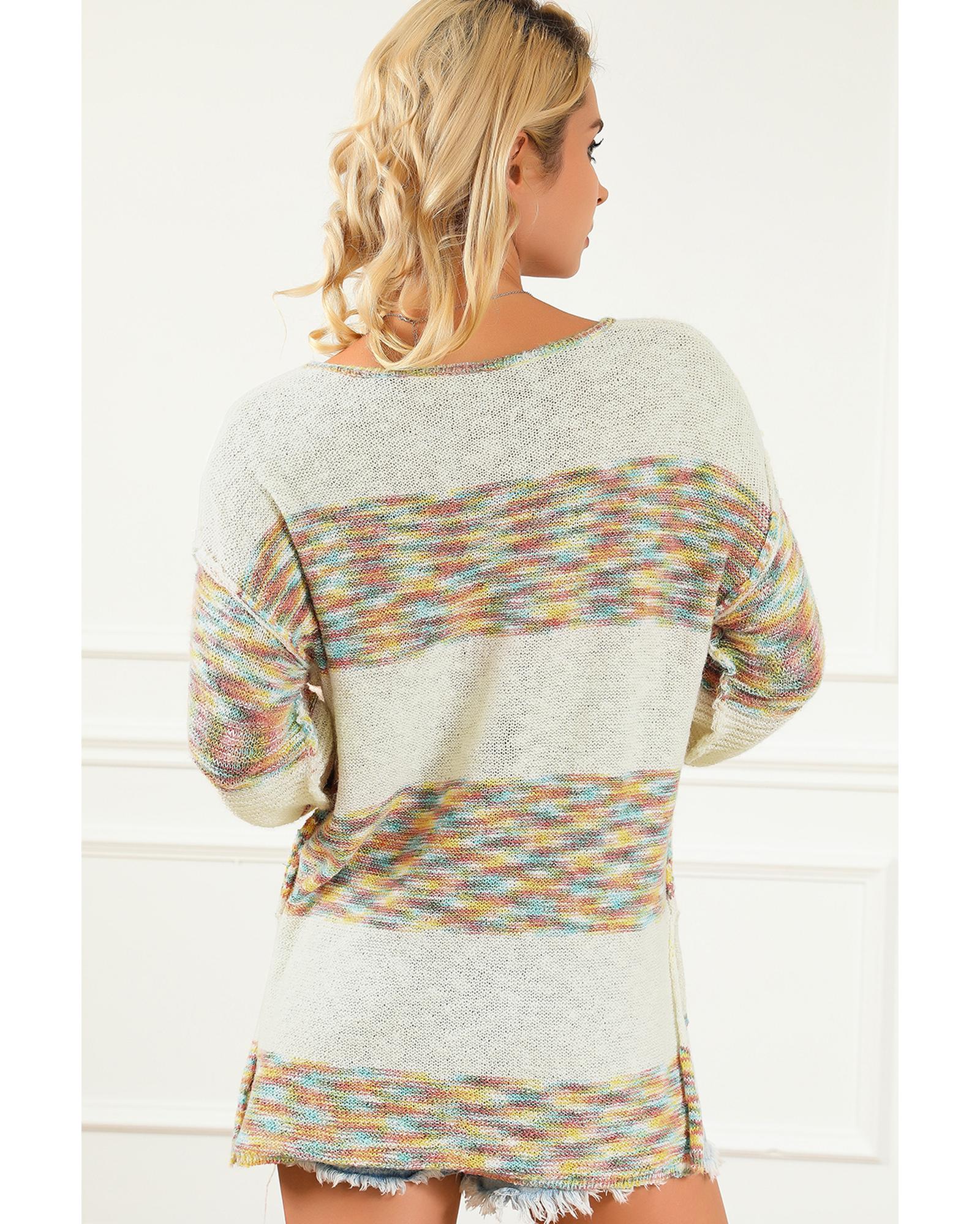 Multicolor Space Dye Henley Knit Sweater - S