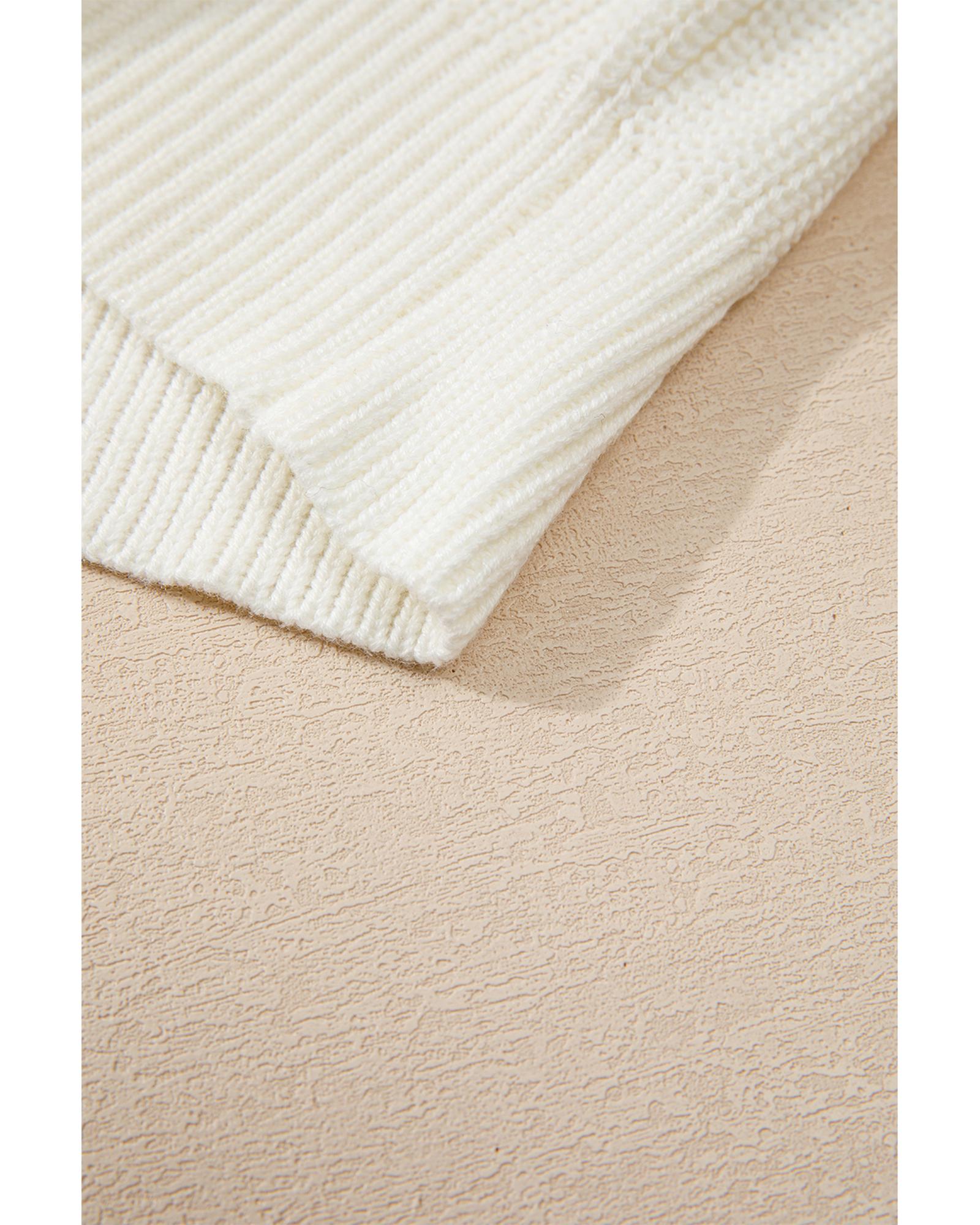 White Striped Merry Bright Letter Christmas Sweater - S