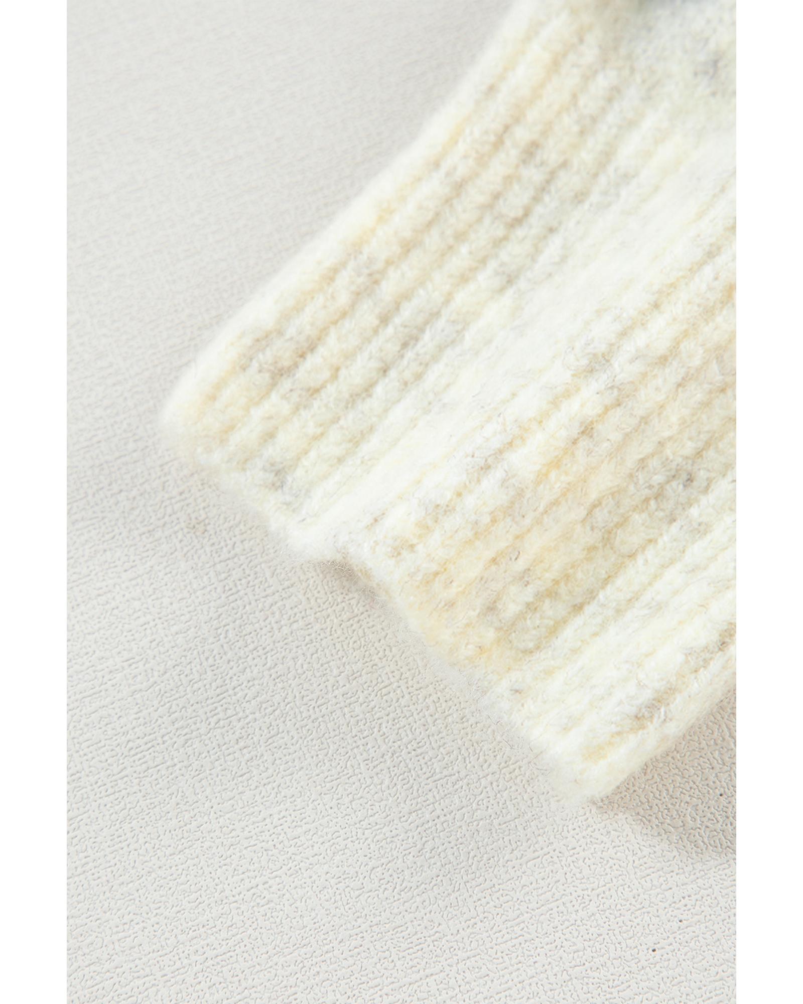 White Contrast Stitch Detail Ribbed Trim Sweater - L