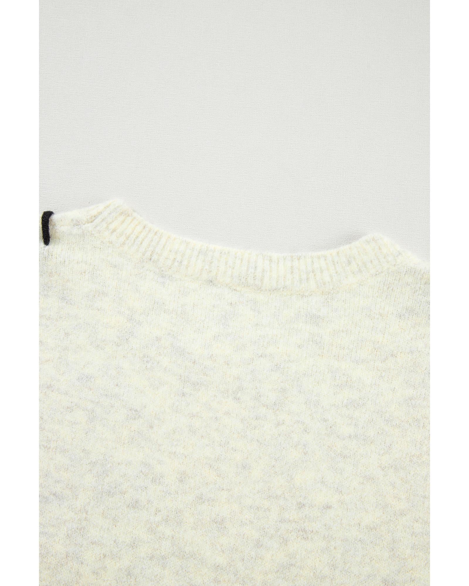 White Contrast Stitch Detail Ribbed Trim Sweater - XL
