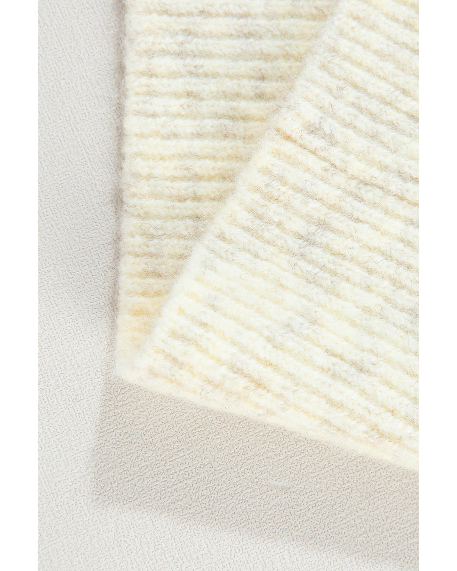 White Contrast Stitch Detail Ribbed Trim Sweater - XL