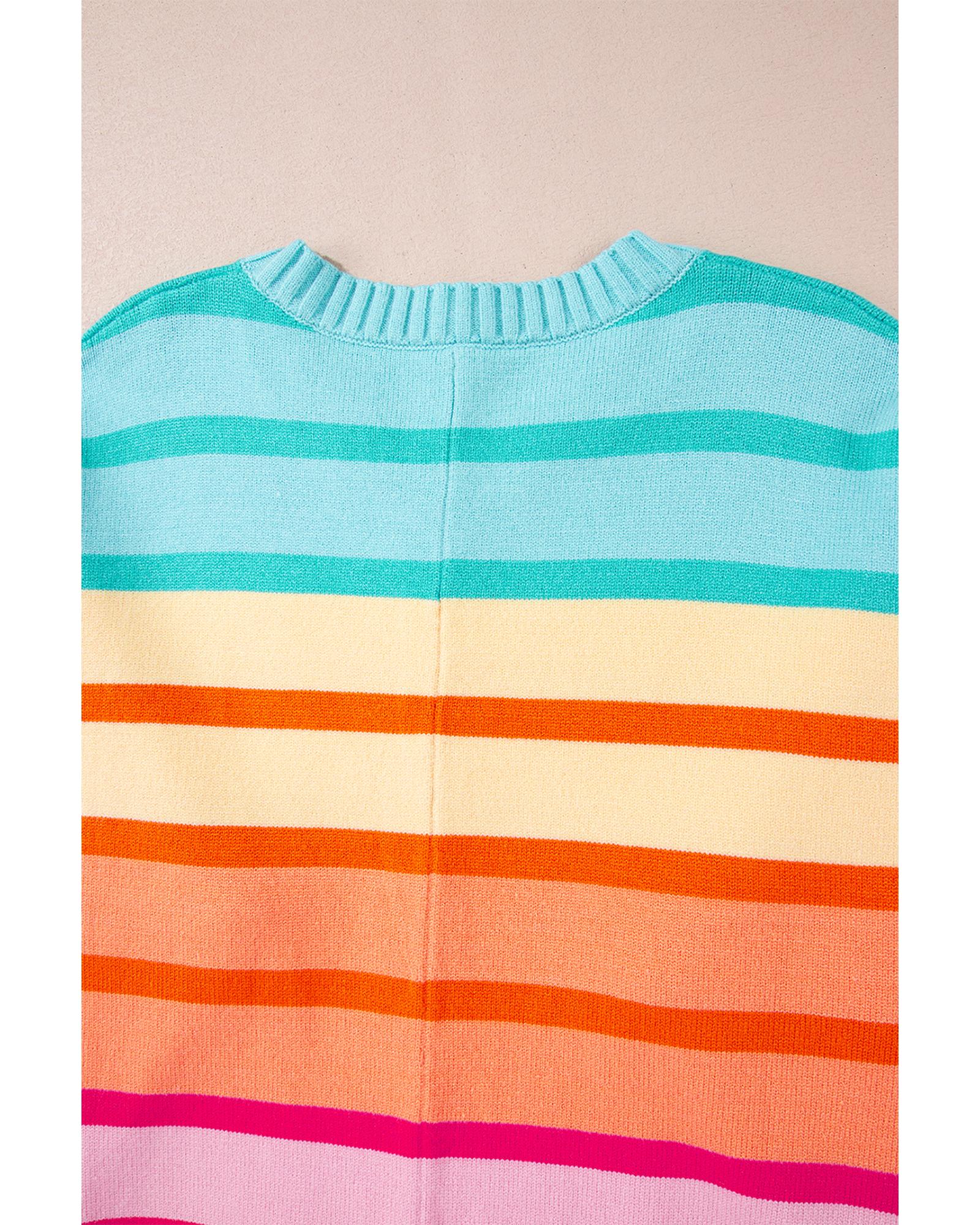 Yellow Stripe Gradient Striped Ribbed Edge Loose Sweater - M