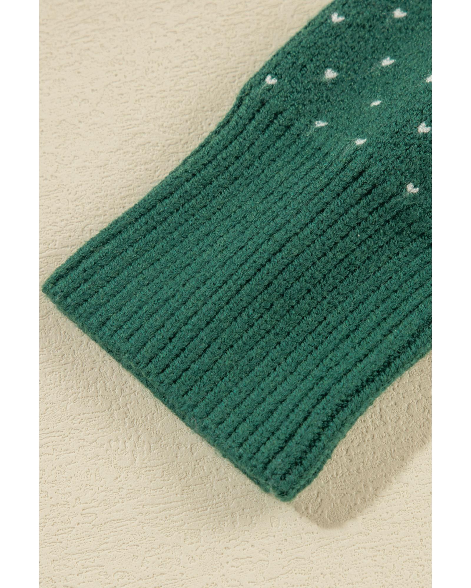 Green Christmas Snowflake Dotted Print Round Neck Sweater - XL