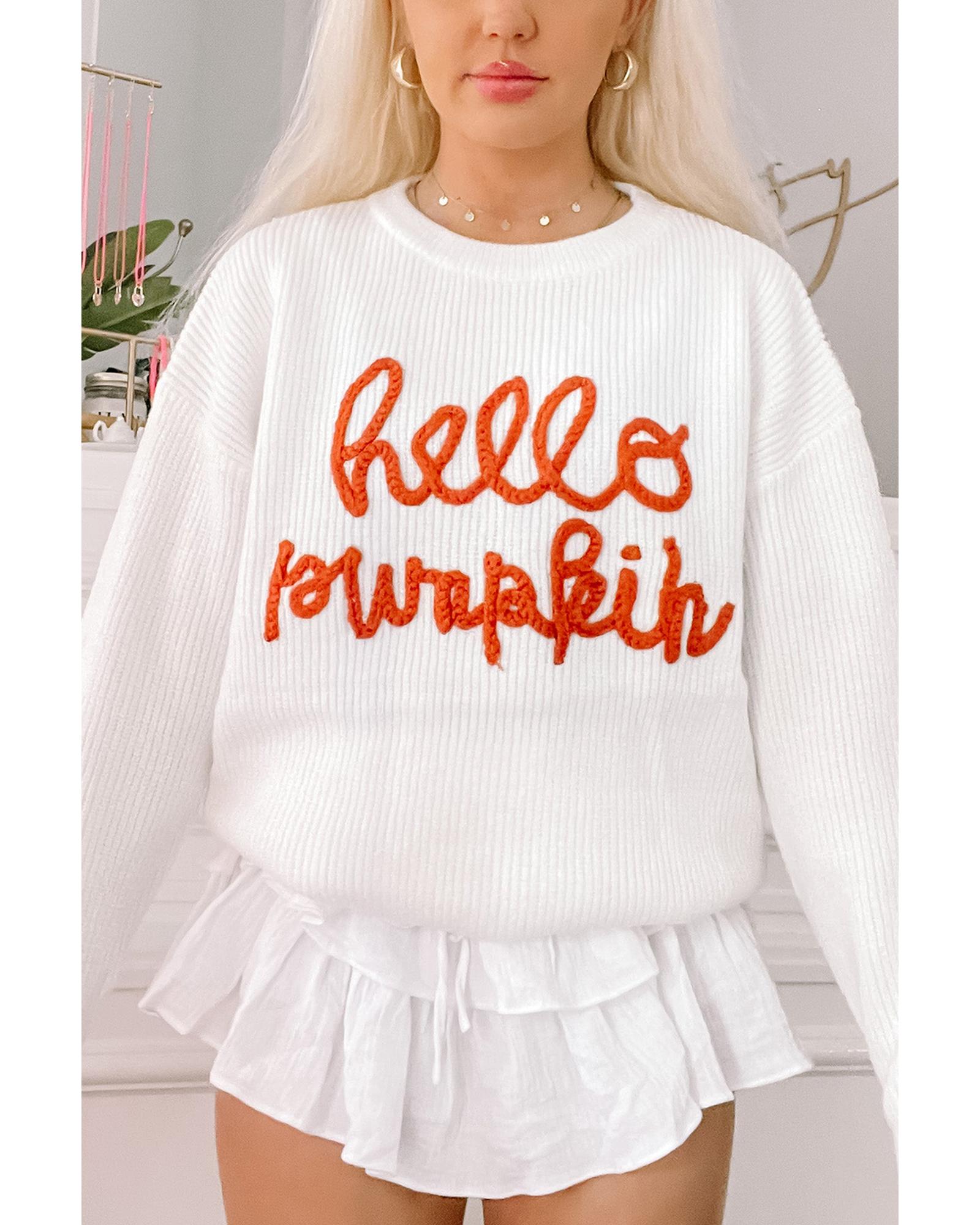 White Hello Pumpkin Graphic Sweater - S