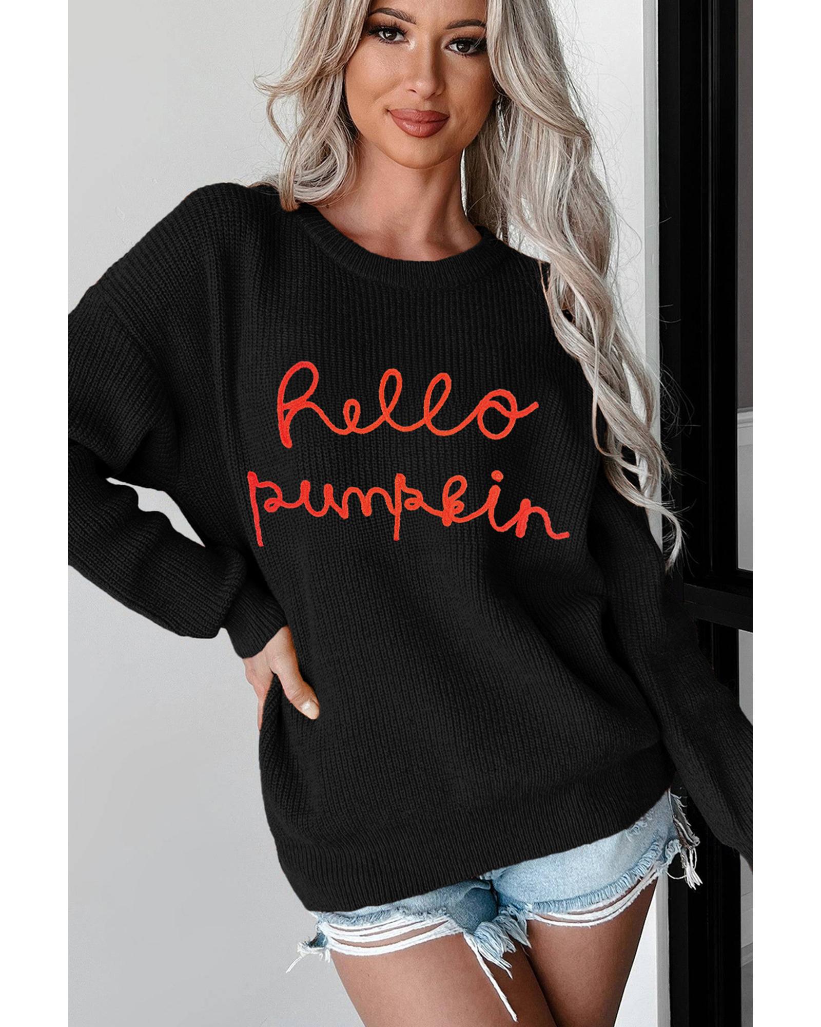 Black Hello Pumpkin Graphic Sweater - L