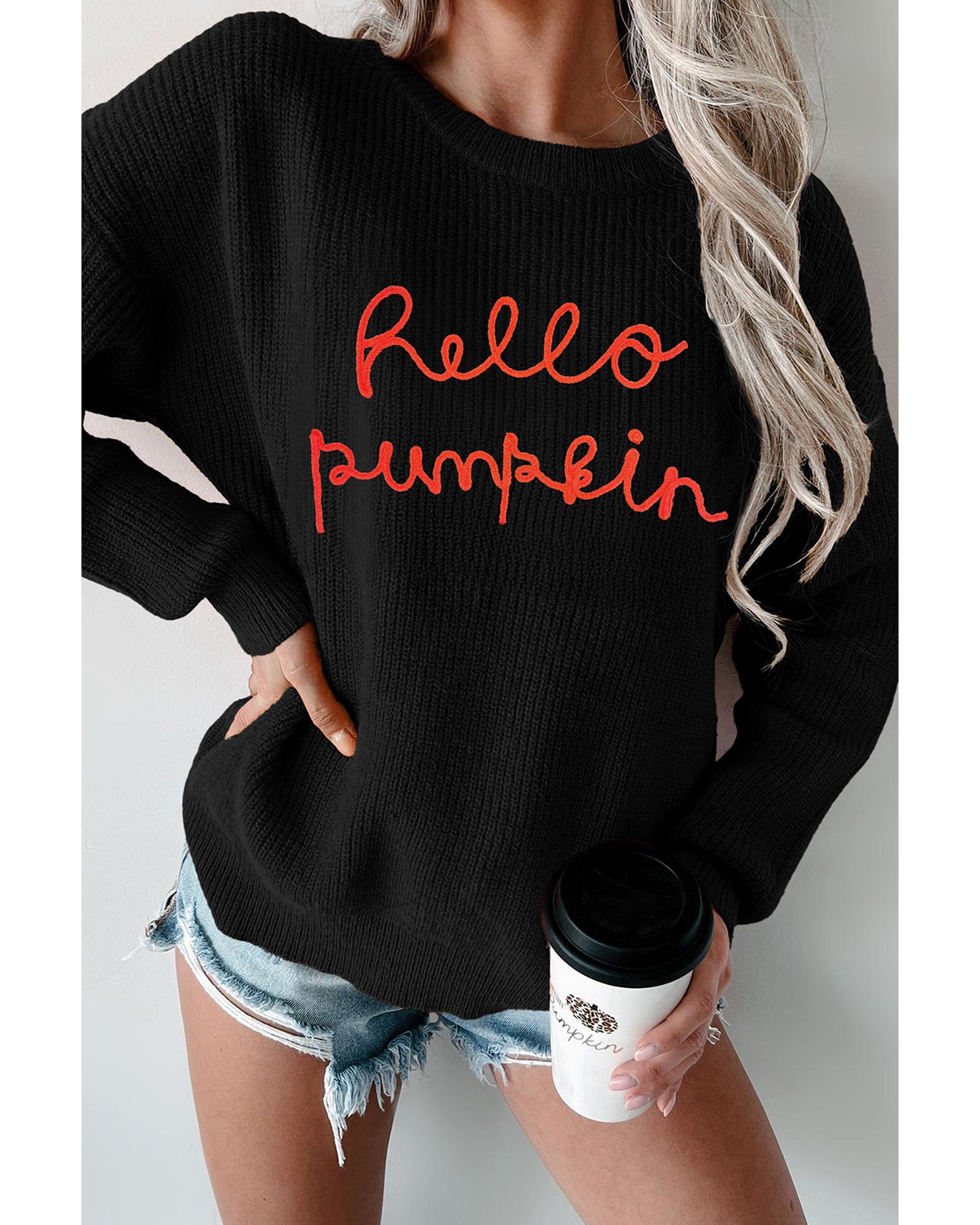 Black Hello Pumpkin Graphic Sweater - L