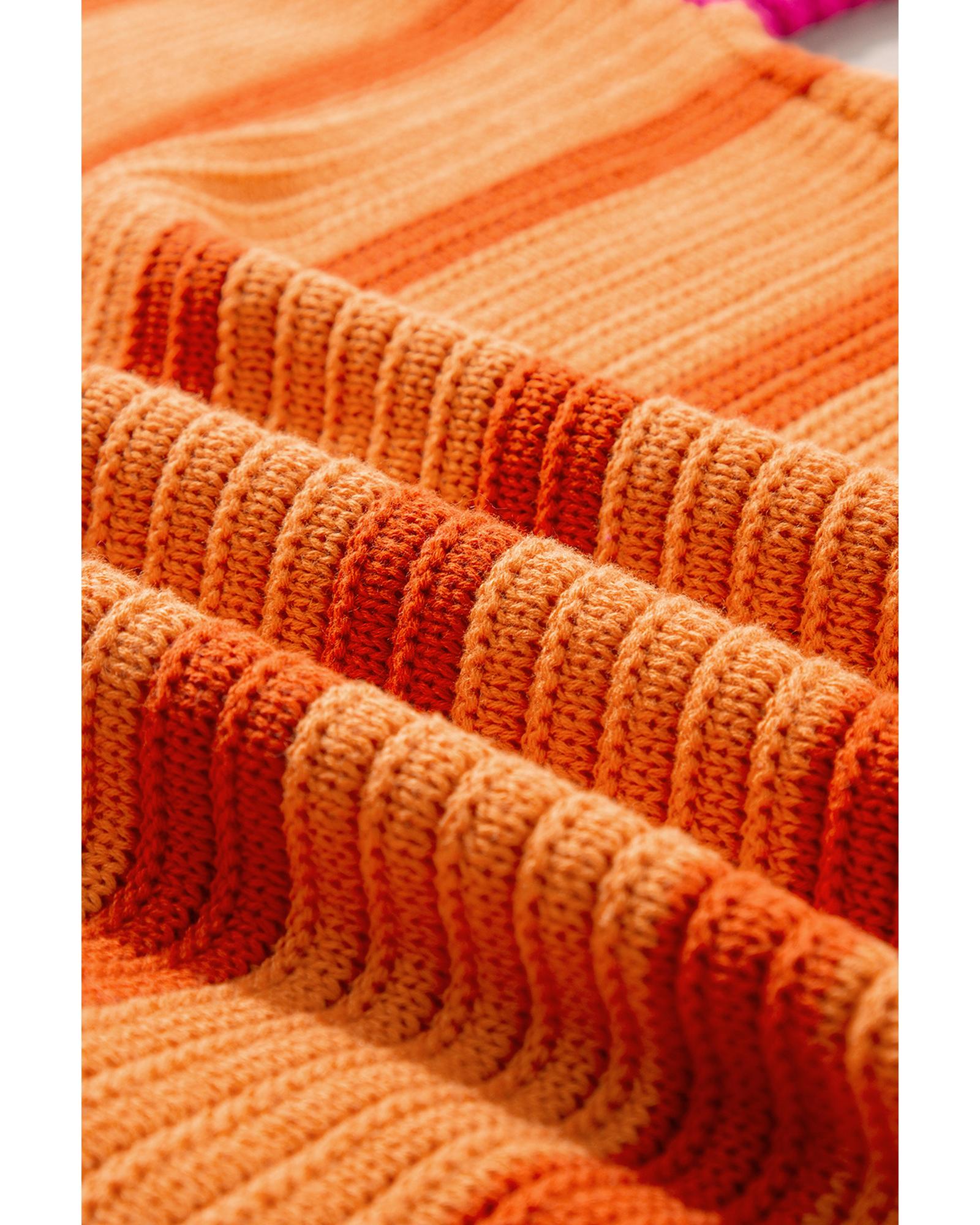 Orange Stripe Colorblock Crew Neck Drop Shoulder Loose Sweater - XL