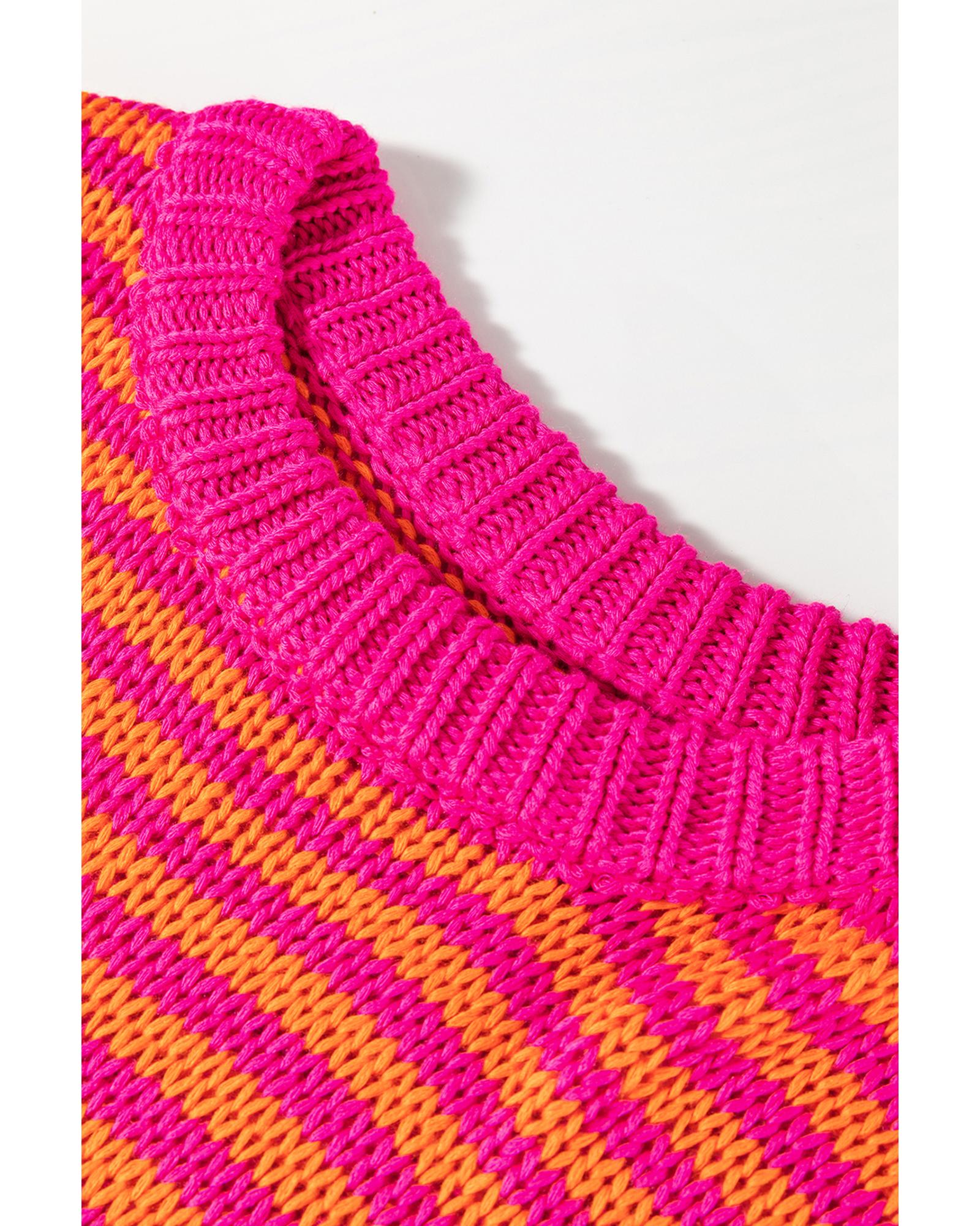 Rose Stripe 3/4 Puff Sleeve Drop Shoulder Sweater - L