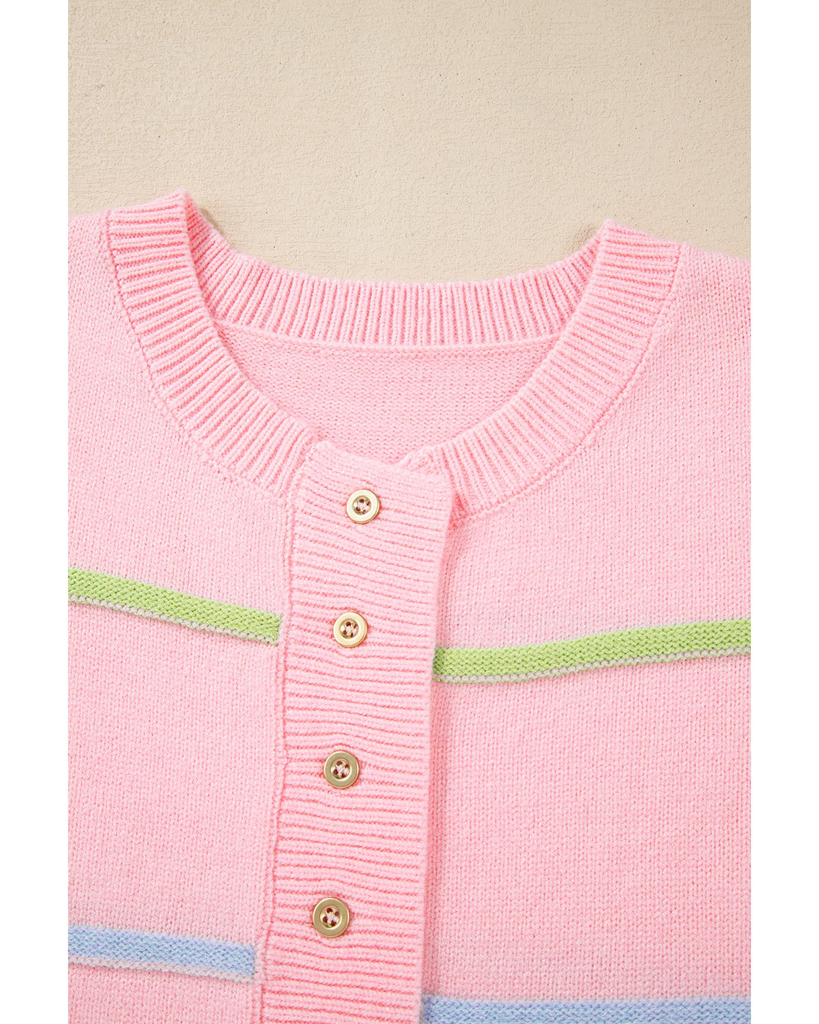Pink Rainbow Stripes Drop Shoulder Baggy Henley Sweater - XL