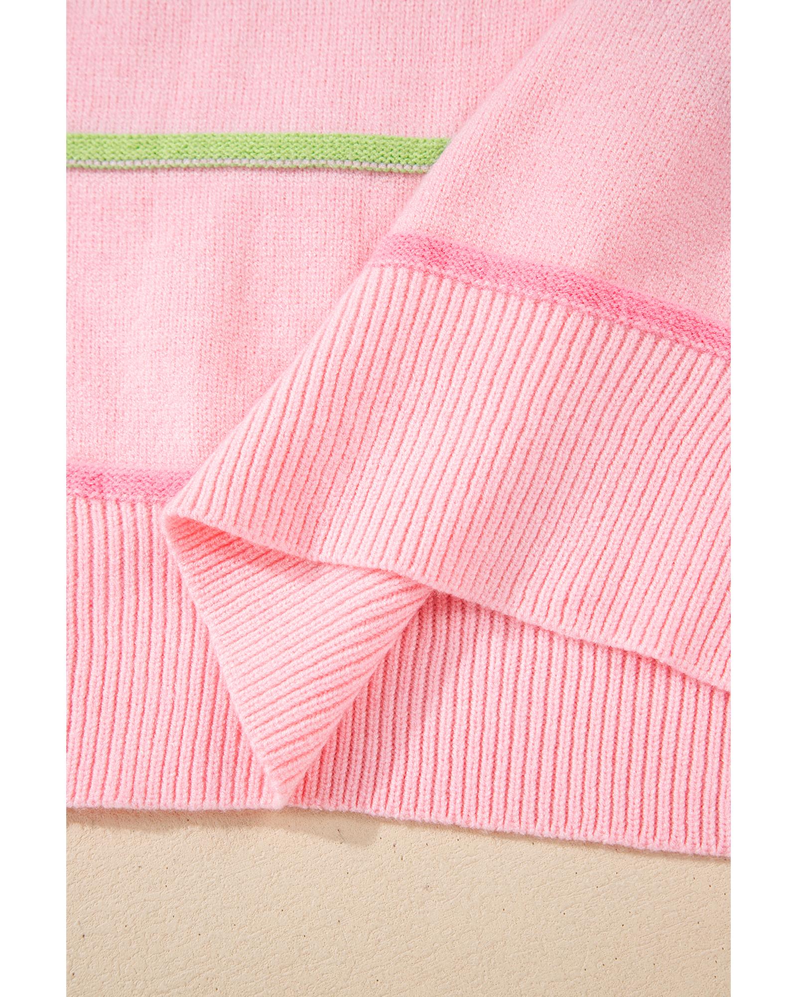 Pink Rainbow Stripes Drop Shoulder Baggy Henley Sweater - XL