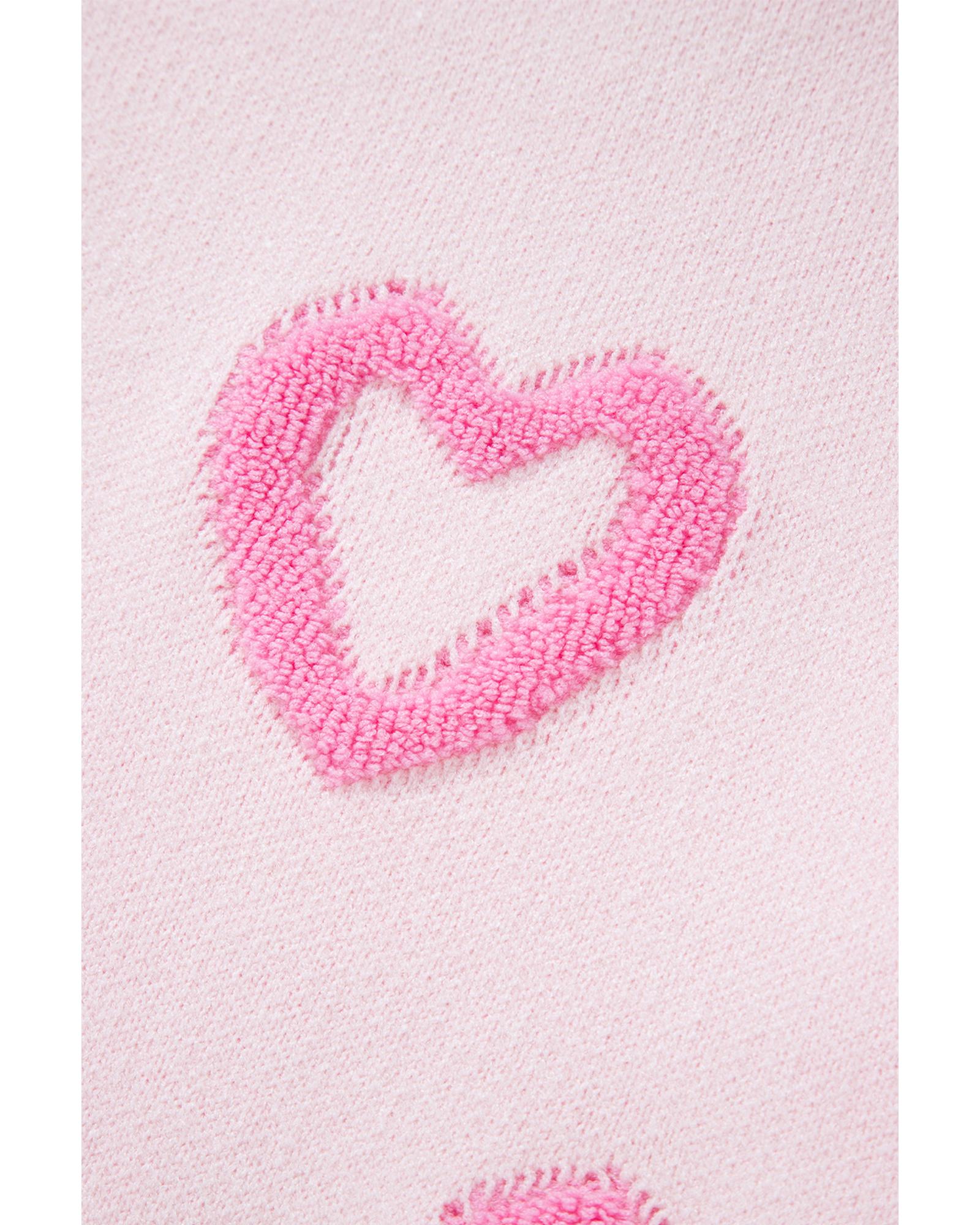 Pink Heart Shape Bubble Sleeve Baggy Sweater - M
