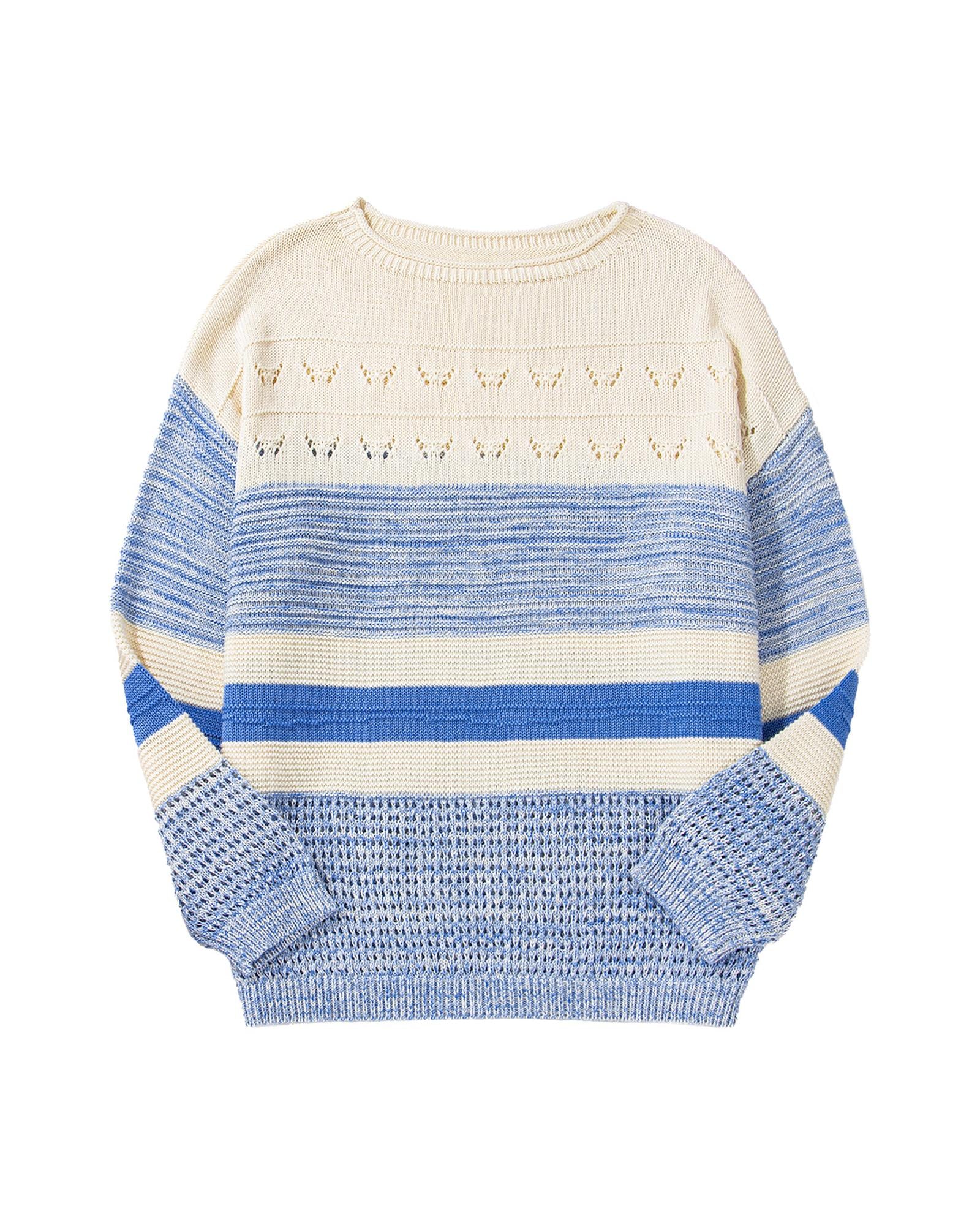 Light Blue Open Stitch Puff Sleeve Sweater - L