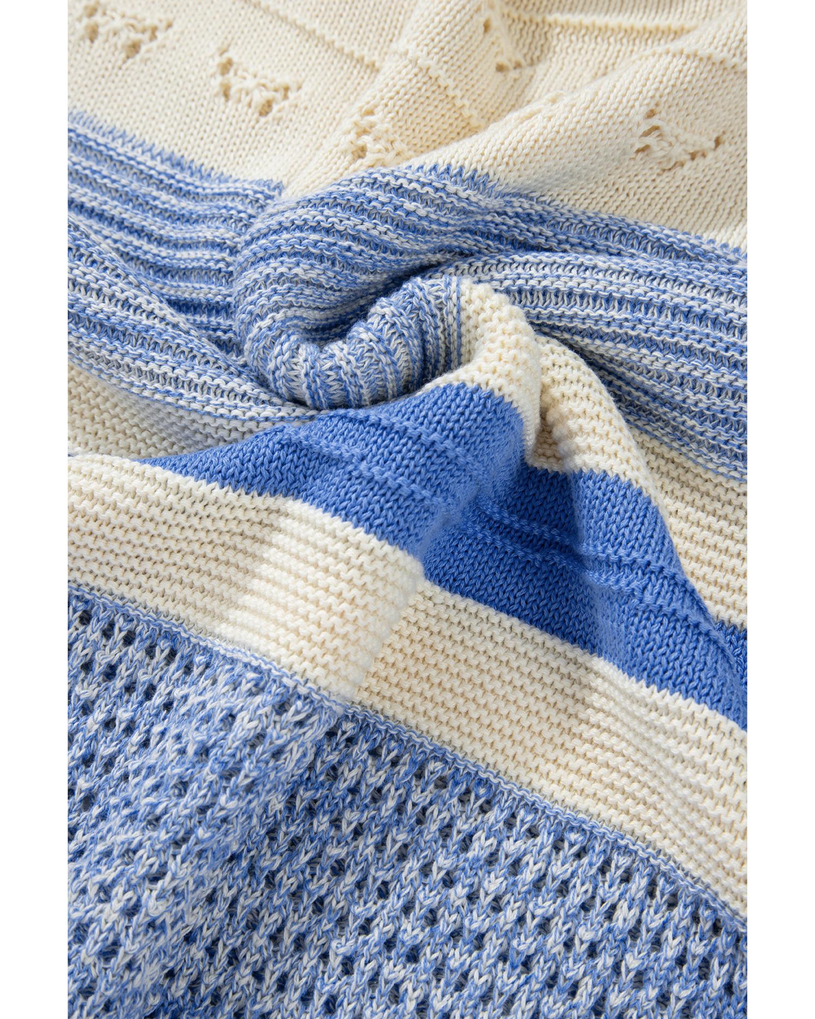 Light Blue Open Stitch Puff Sleeve Sweater - L