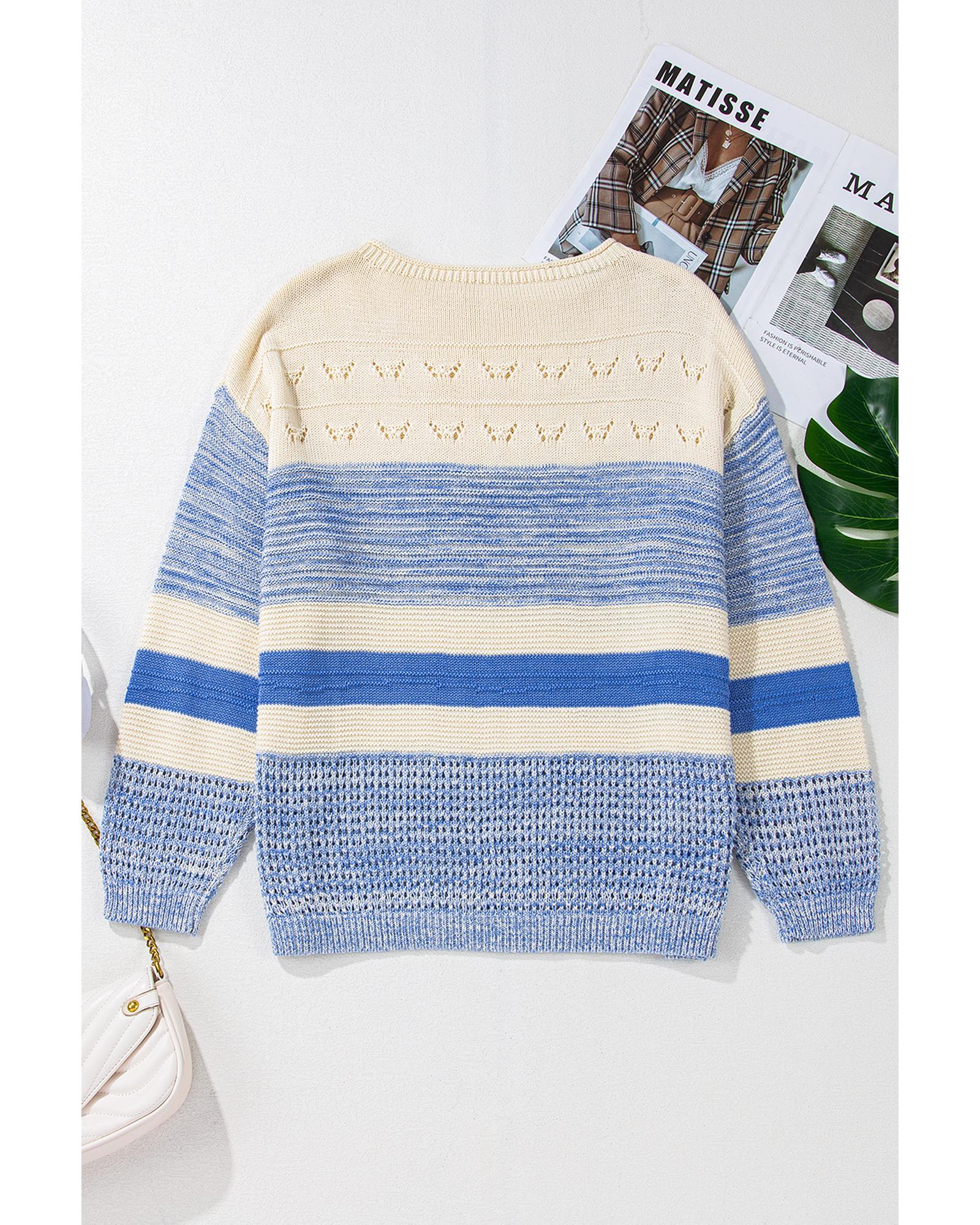 Light Blue Open Stitch Puff Sleeve Sweater - S