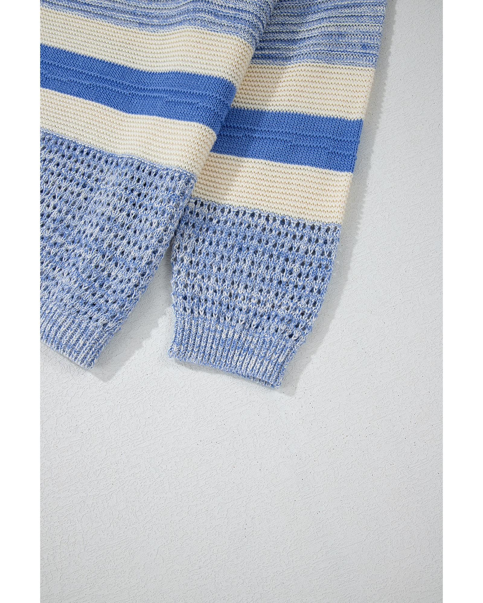 Light Blue Open Stitch Puff Sleeve Sweater - S