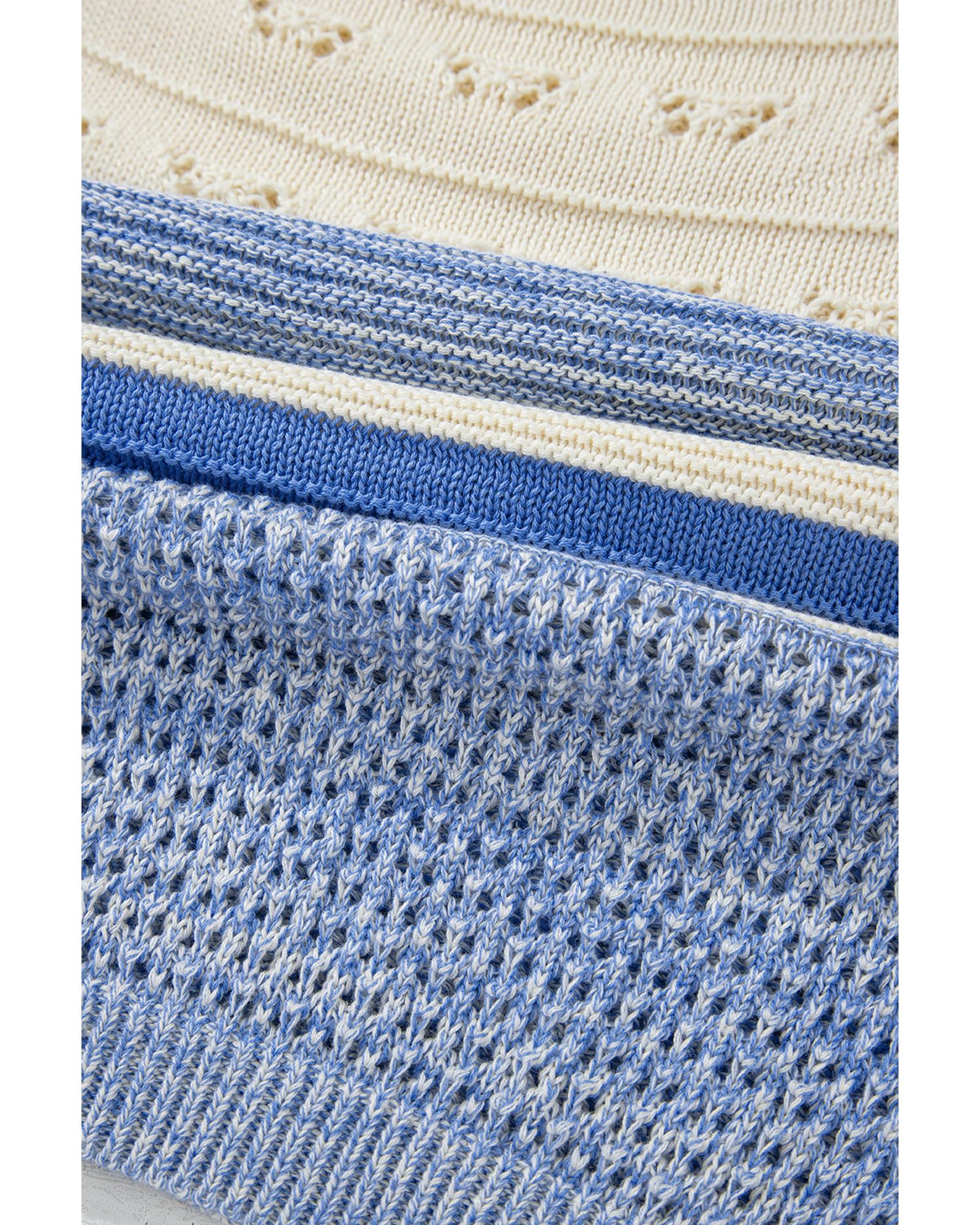 Light Blue Open Stitch Puff Sleeve Sweater - S