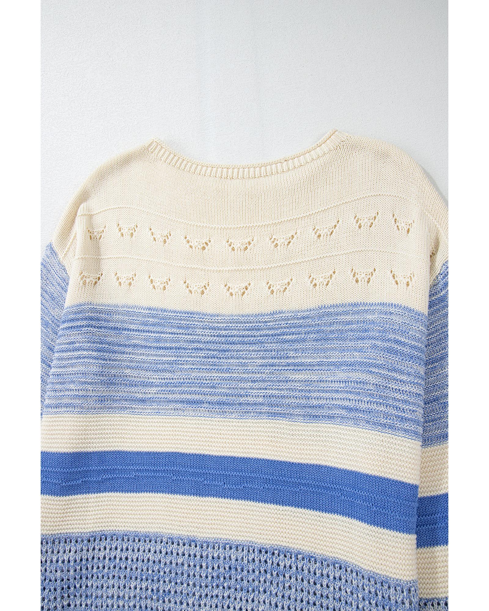 Light Blue Open Stitch Puff Sleeve Sweater - XL