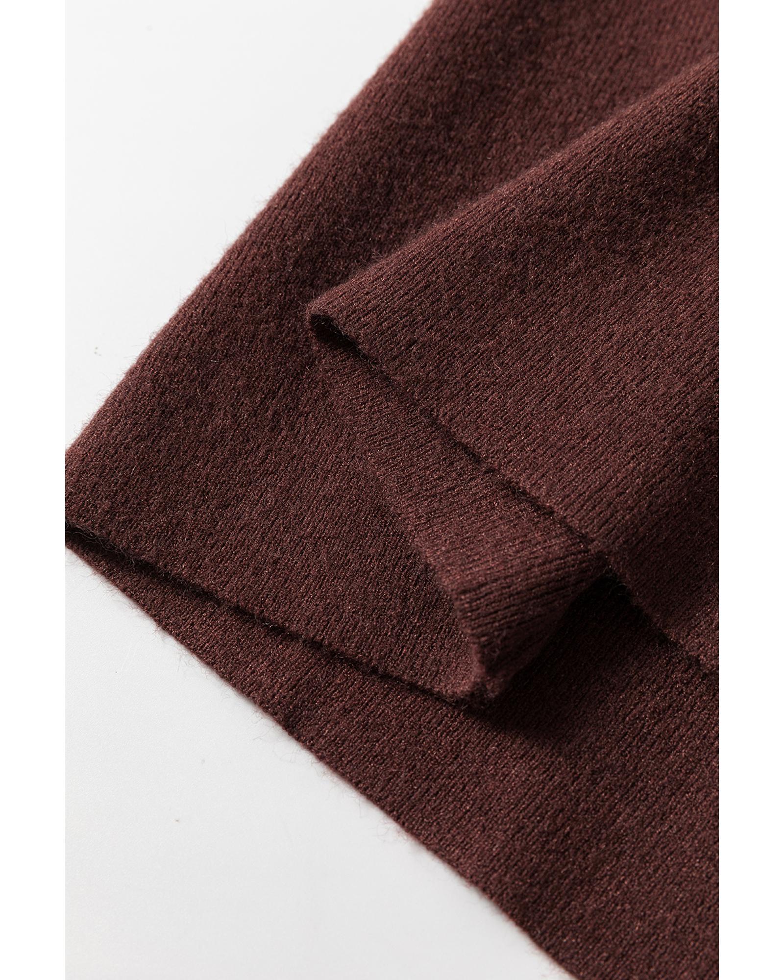 Coffee Slim Fit Mock Neck Side Slit Sweater Dress - L