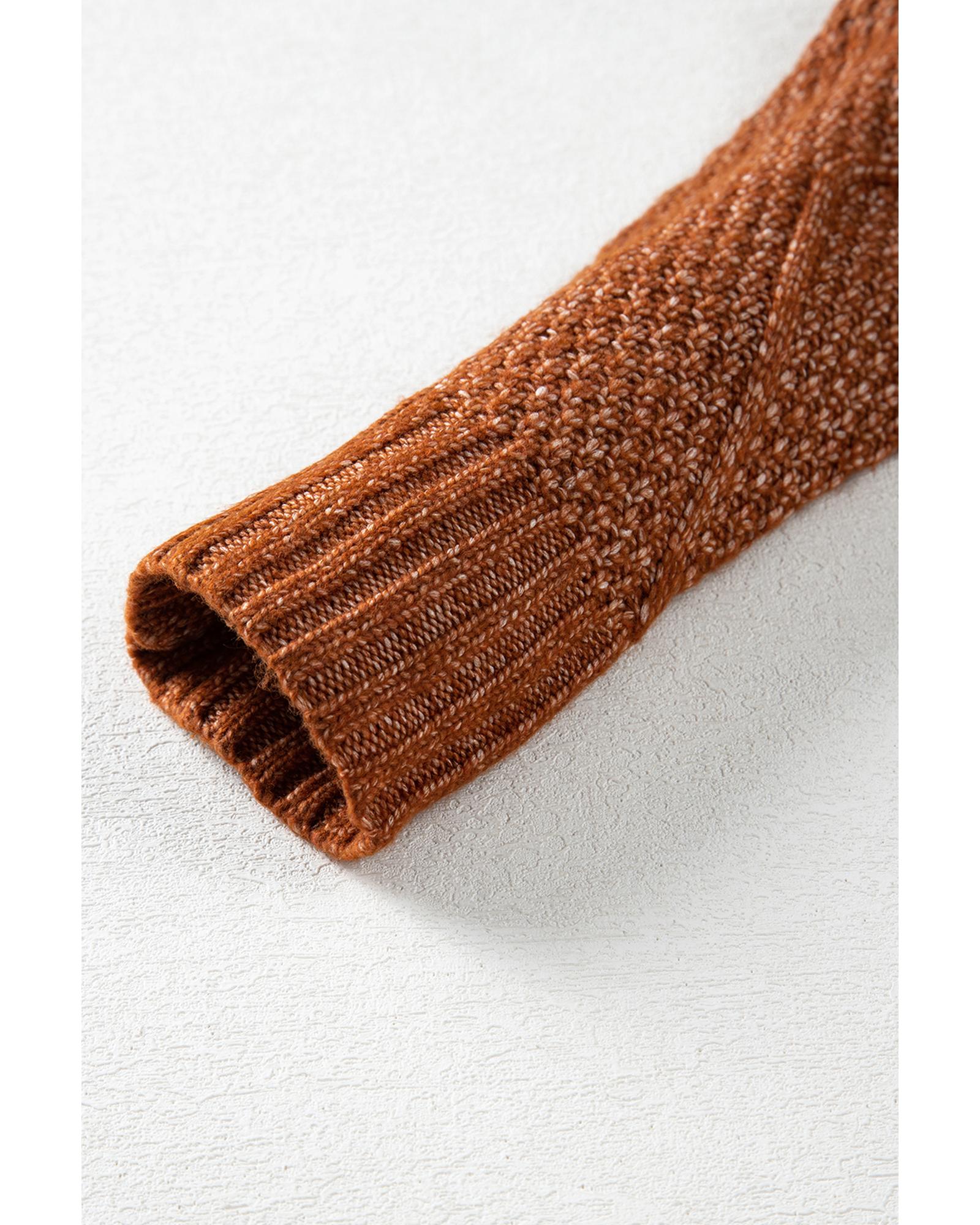 Coffee Cable Knit Drop Shoulder Loose Fit Sweater Dress - XL