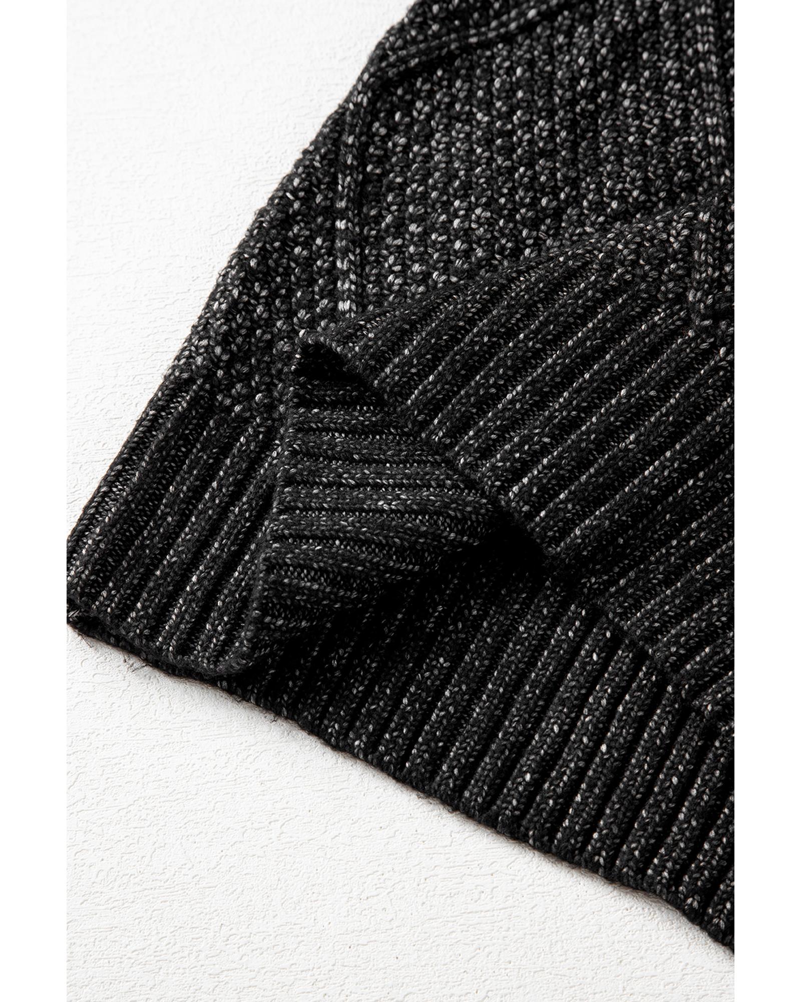 Black Cable Knit Drop Shoulder Loose Fit Sweater Dress - M