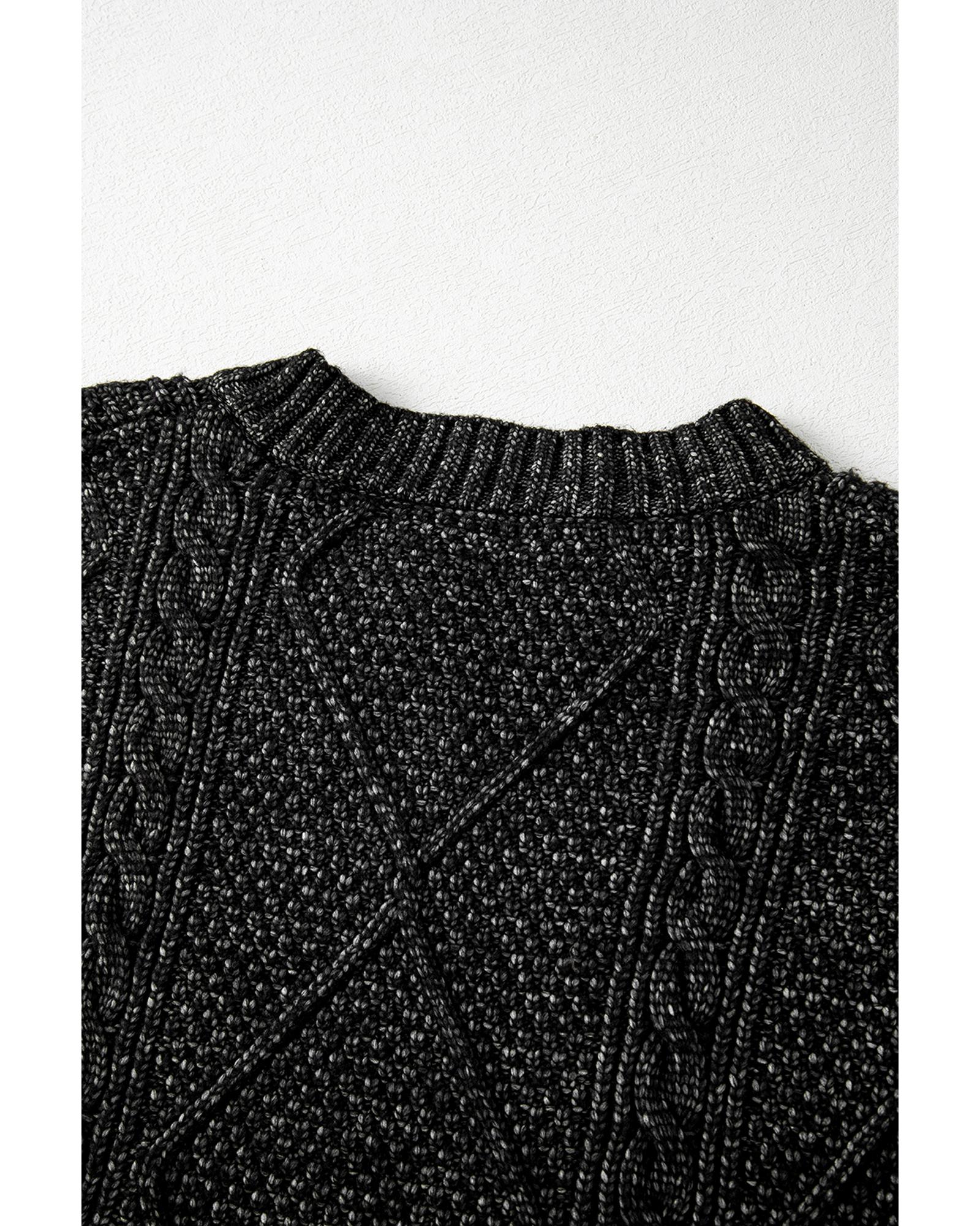 Black Cable Knit Drop Shoulder Loose Fit Sweater Dress - XL