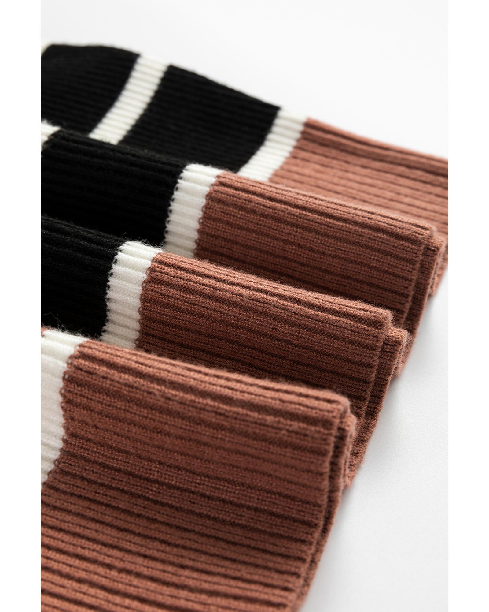 Black Stripe Color Block Quarter Zip Collar Short Sleeve Sweater Dress - L