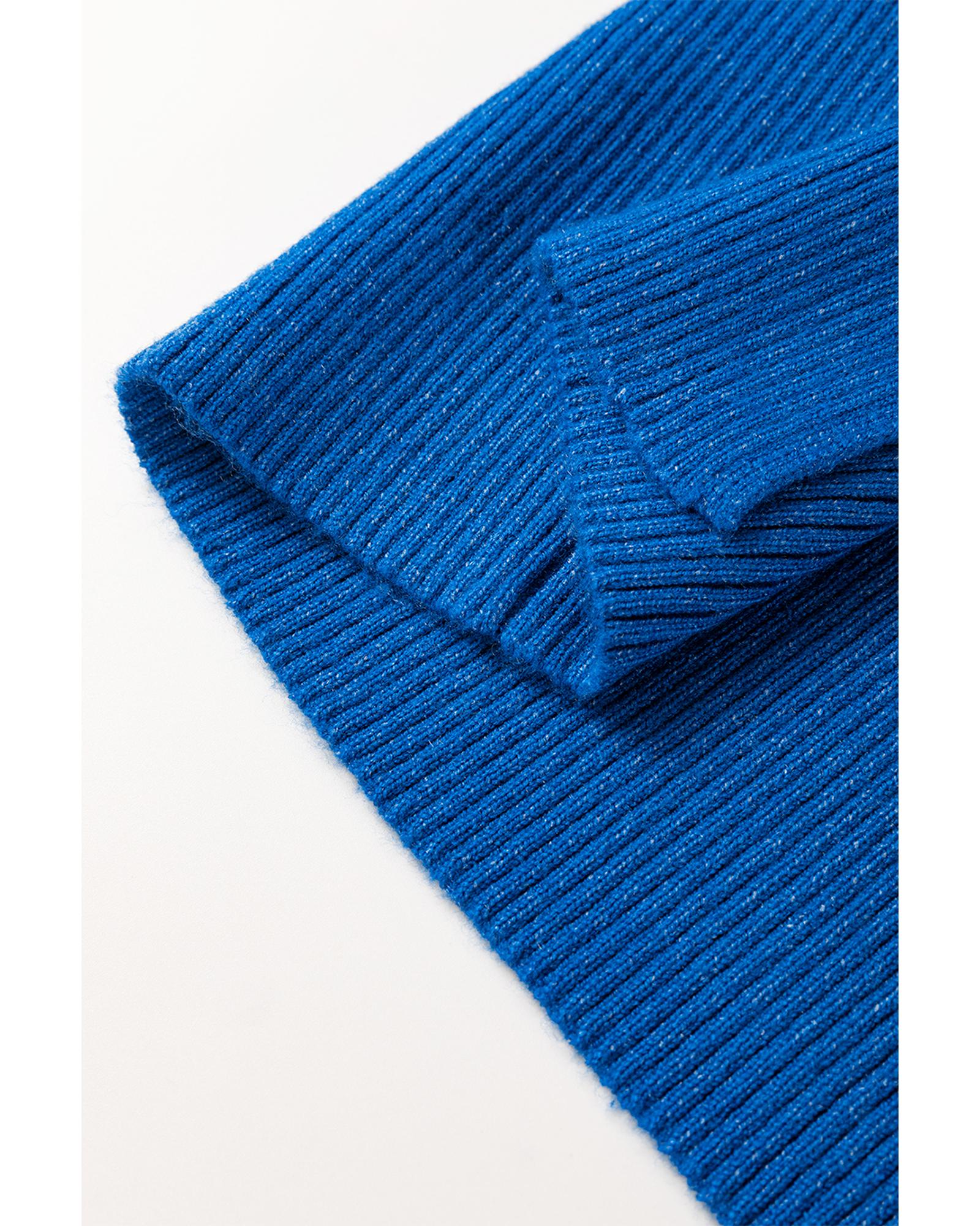 Dark Blue Solid Ribbed Knit Sheath Sleeveless Midi Sweater Dress - M