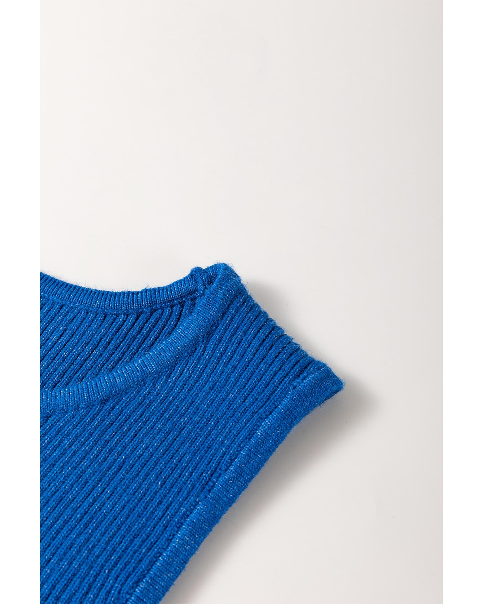 Dark Blue Solid Ribbed Knit Sheath Sleeveless Midi Sweater Dress - XL