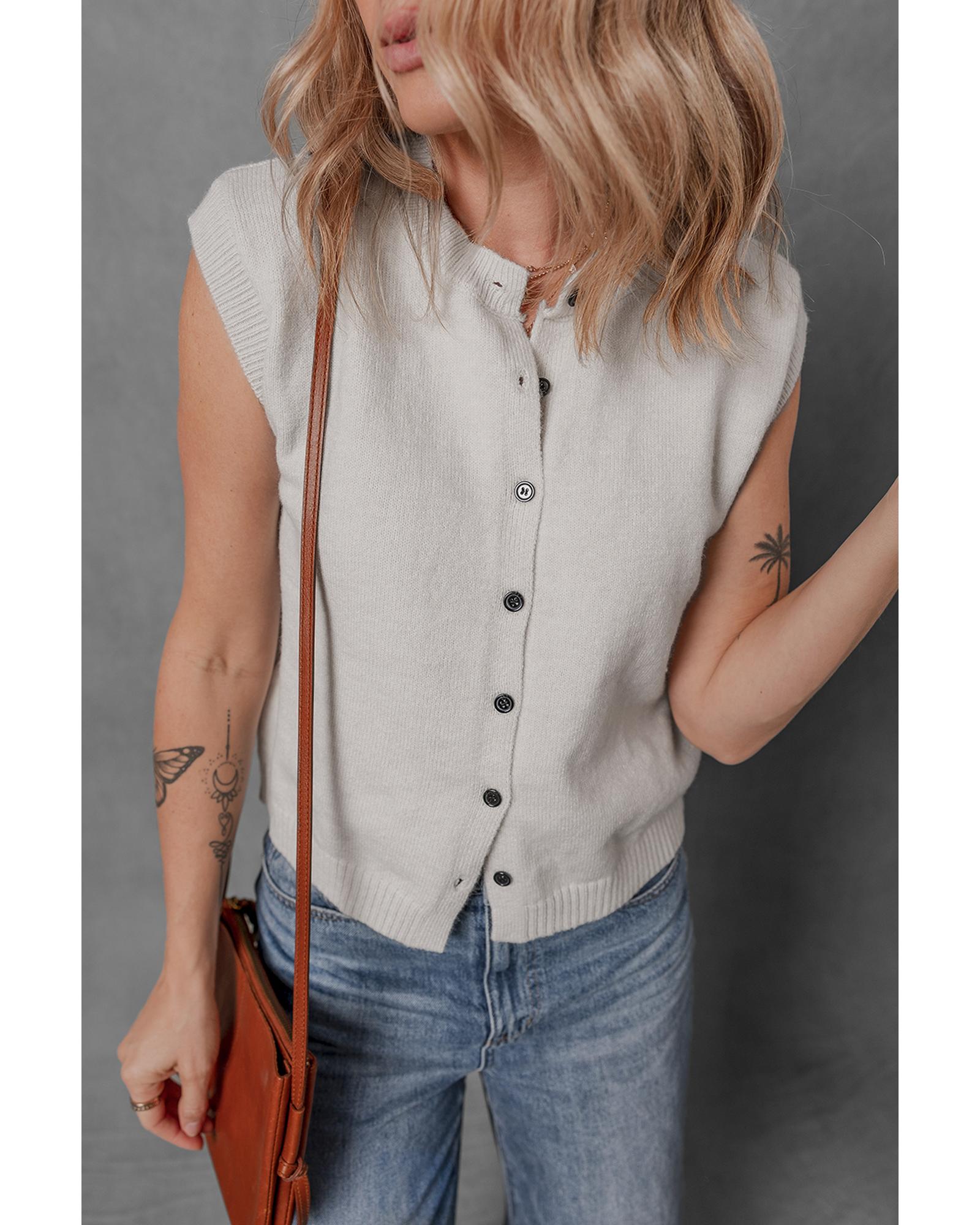 Jet Stream Button Up O Neck Sweater Vest - S