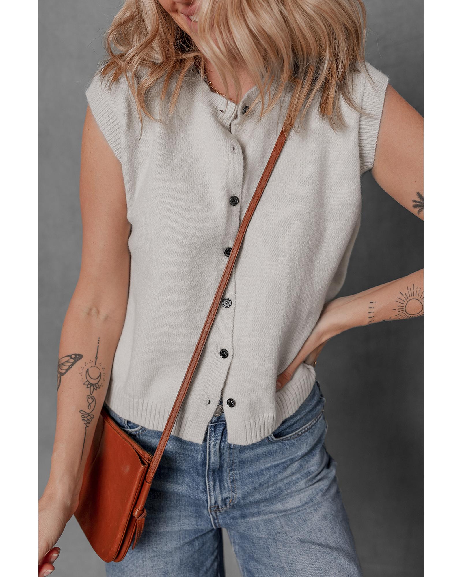 Jet Stream Button Up O Neck Sweater Vest - S