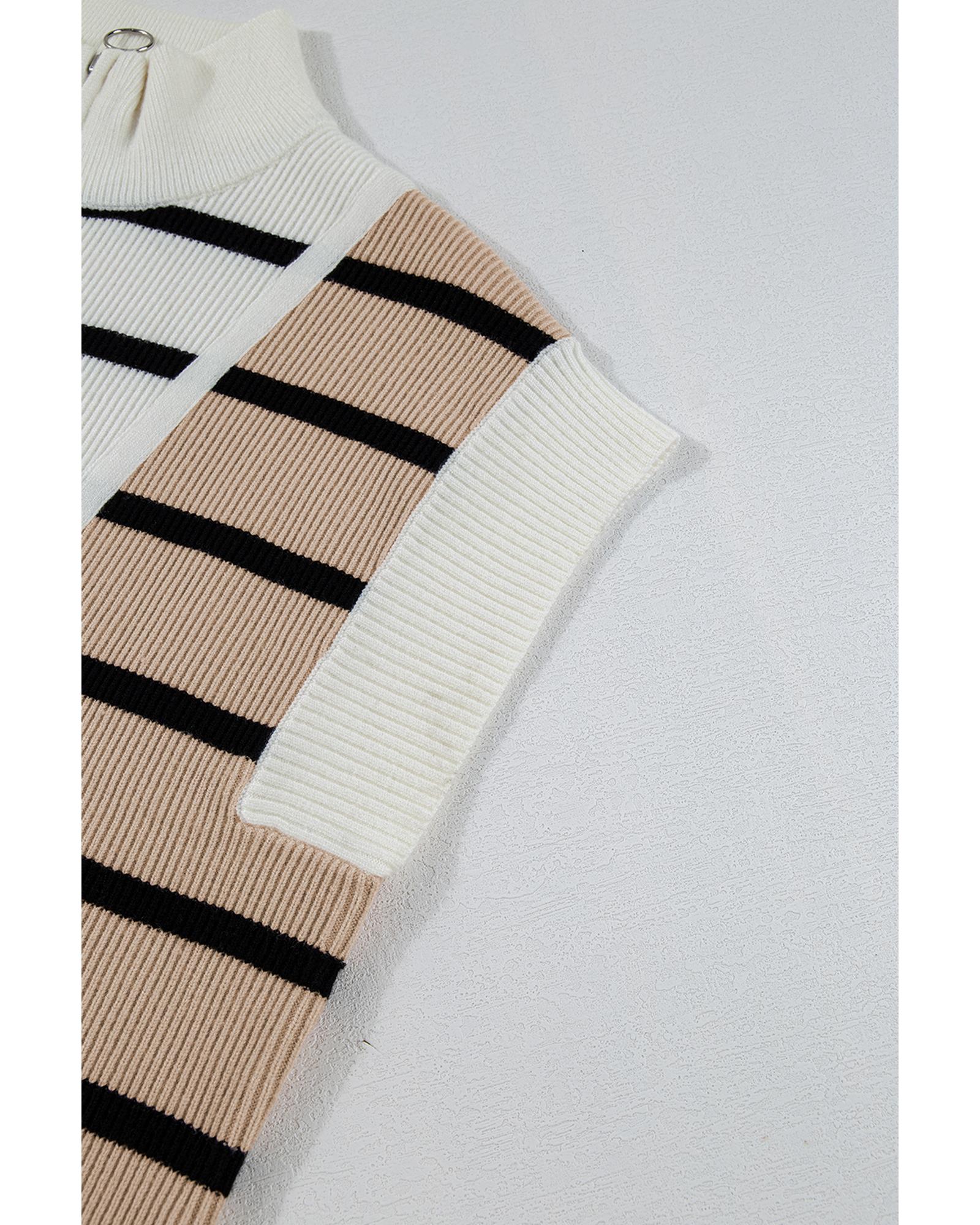 Black Stripe Colorblock Quarter Zip Collar Sweater Vest - S