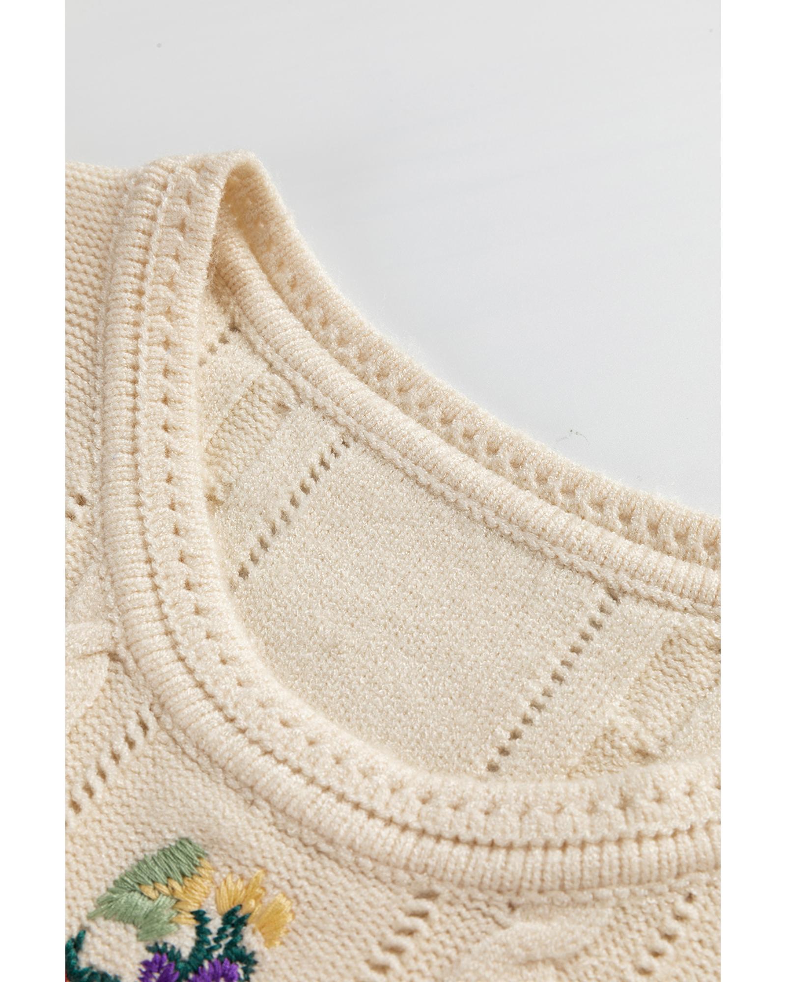 Jet Stream Embroidered Floral Cable Knit Sweater Vest - M