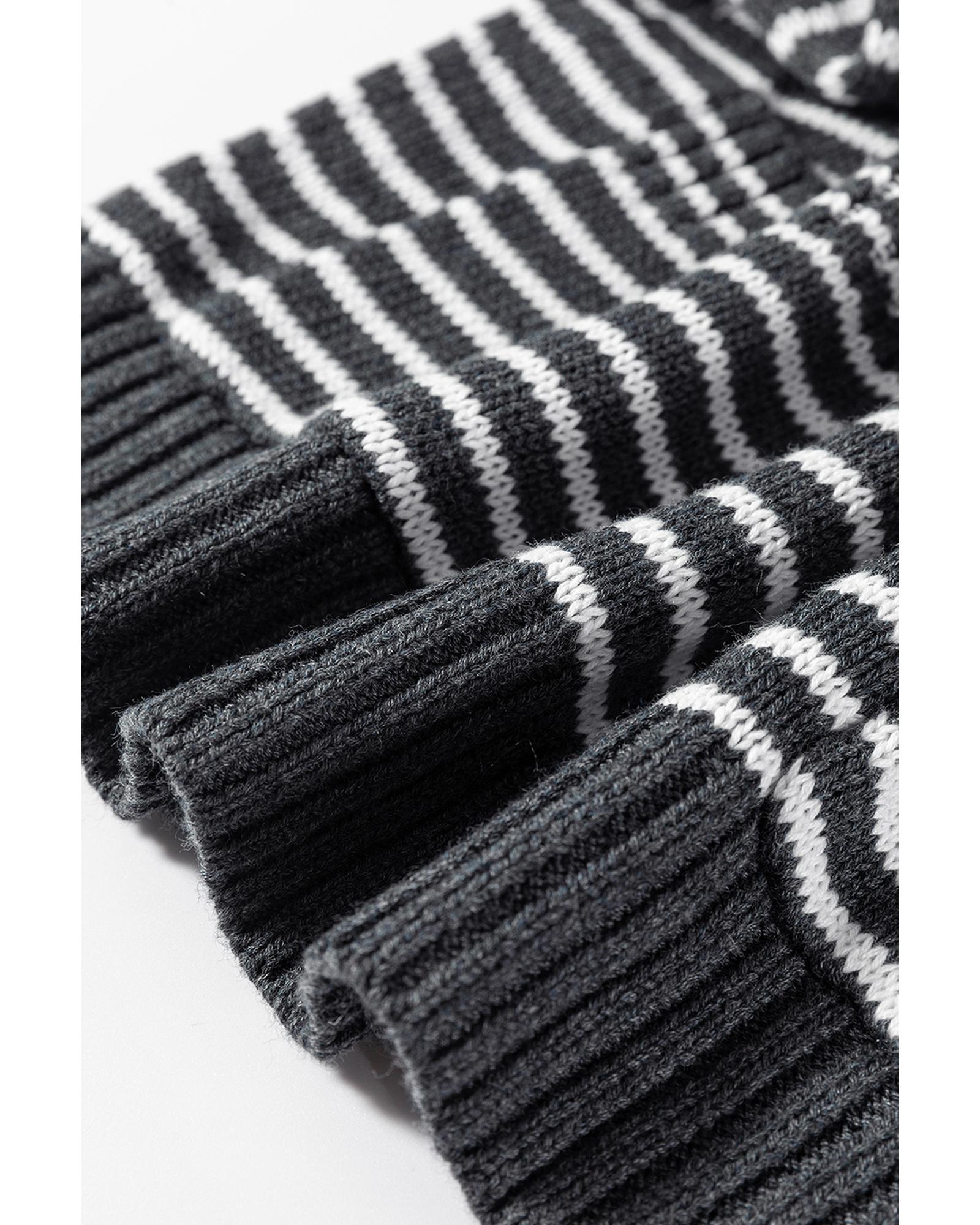 Gray Stripe Collared V Neck Sweater Vest with Pockets - S