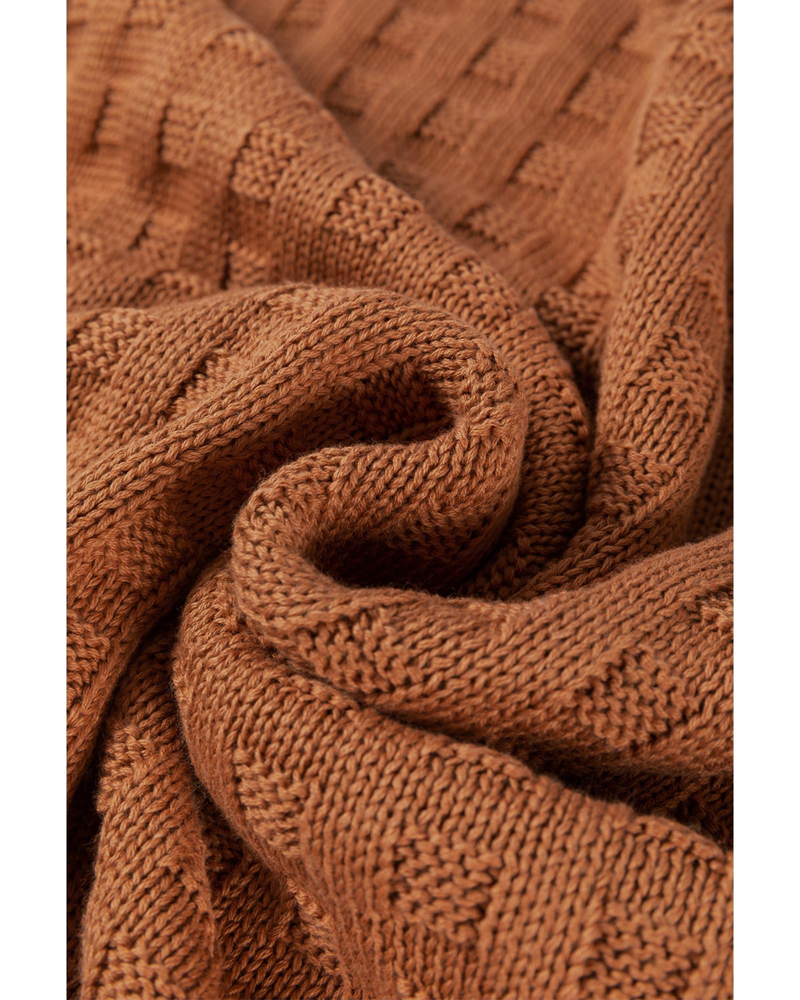 Camel Round Neck Textured Knit Sweater Vest - L