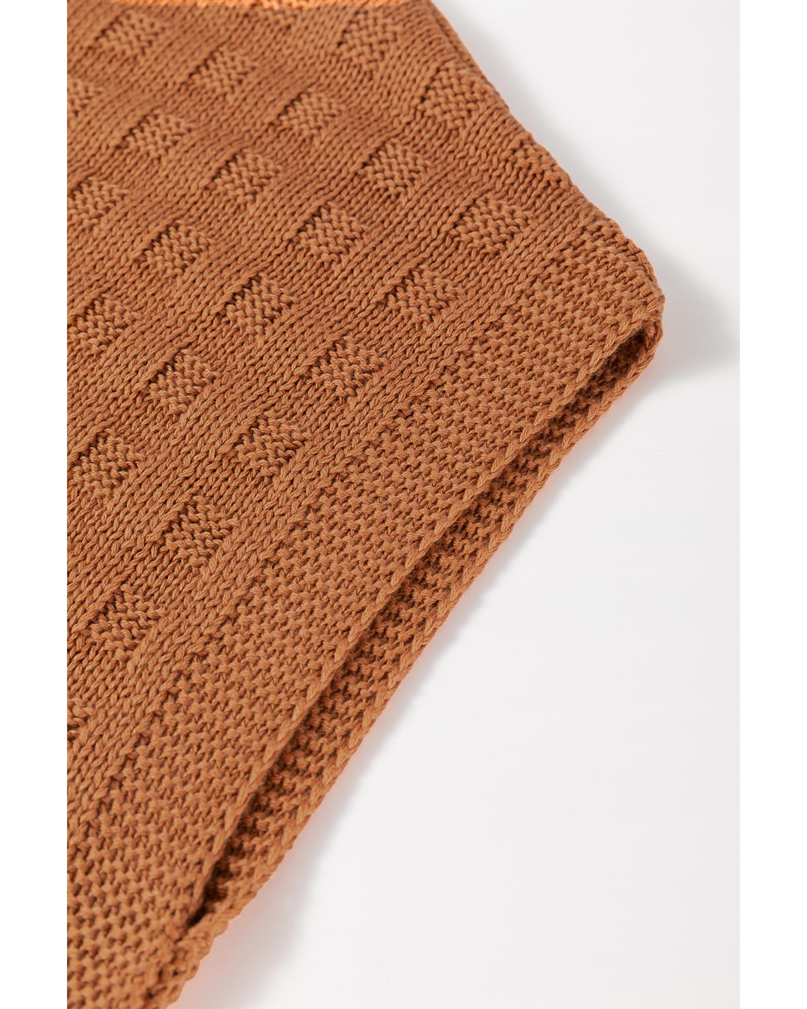 Camel Round Neck Textured Knit Sweater Vest - M