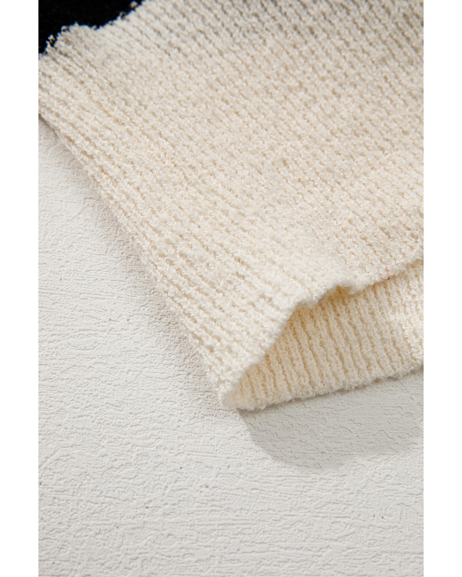 Black white Striped O Neck Sweater Vest - S