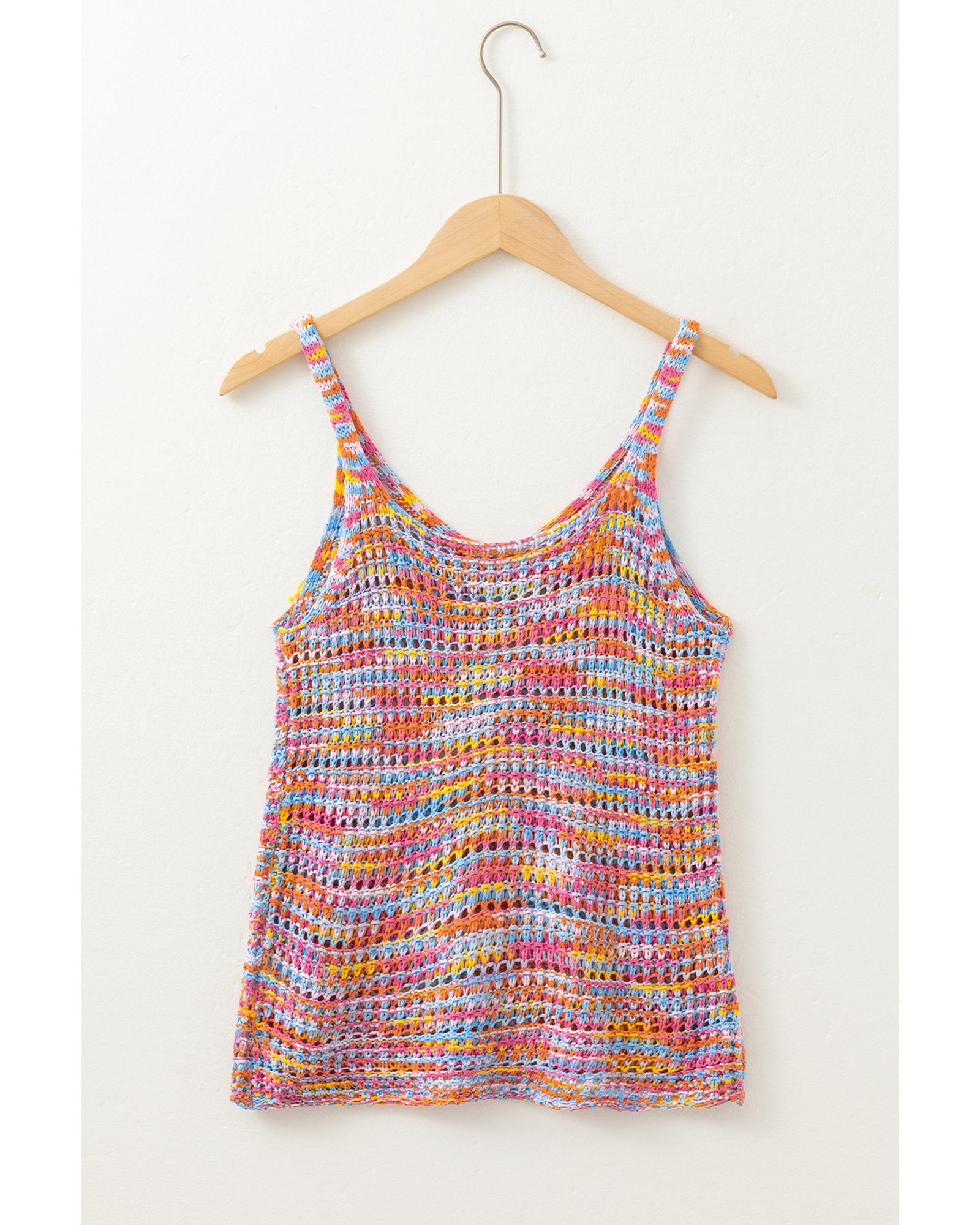 Pink Color Contrast Crochet Loose Fit Sweater Vest - L