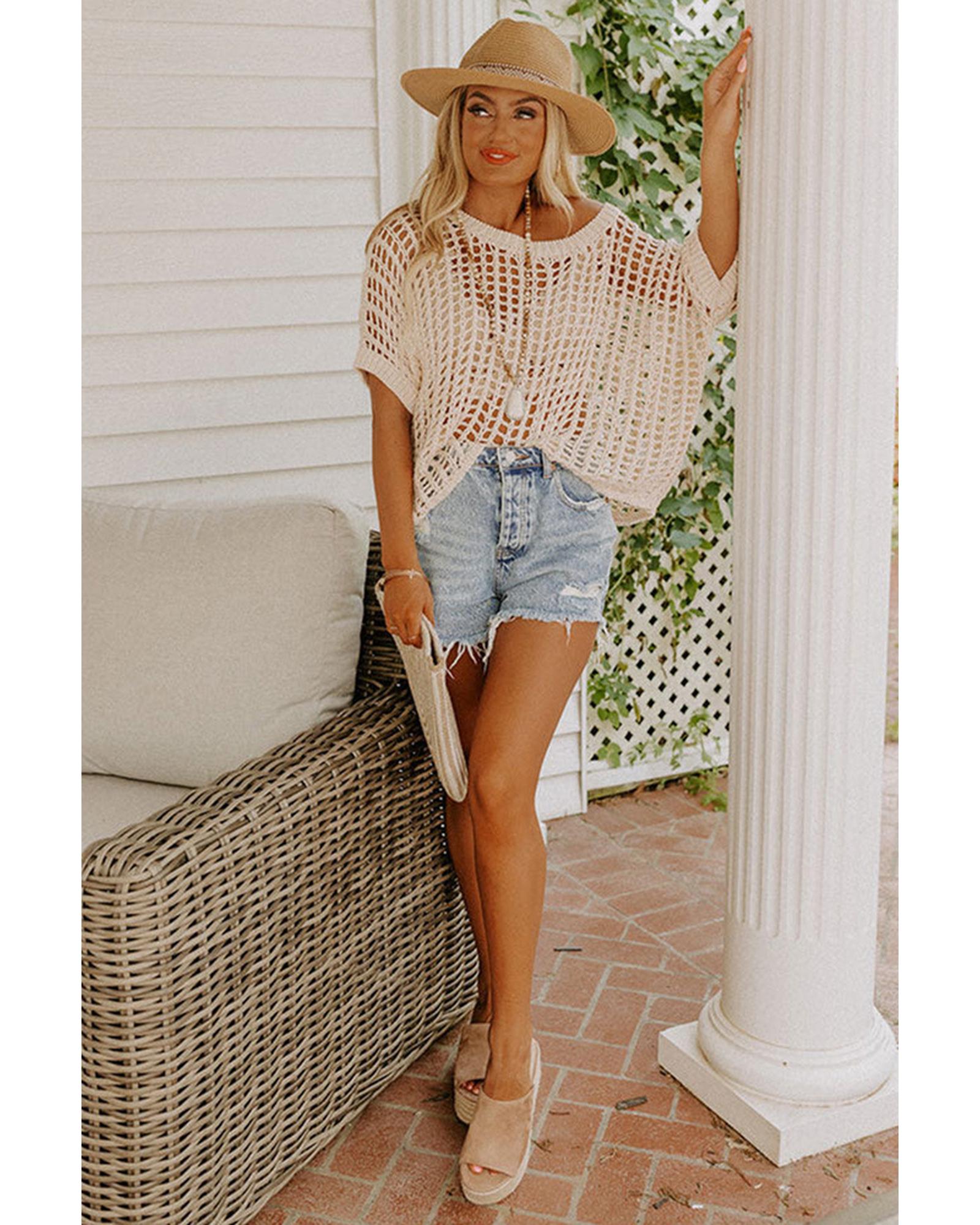 Azura Exchange Knit Ribbed Round Neck Short Sleeve Sweater Tee - S