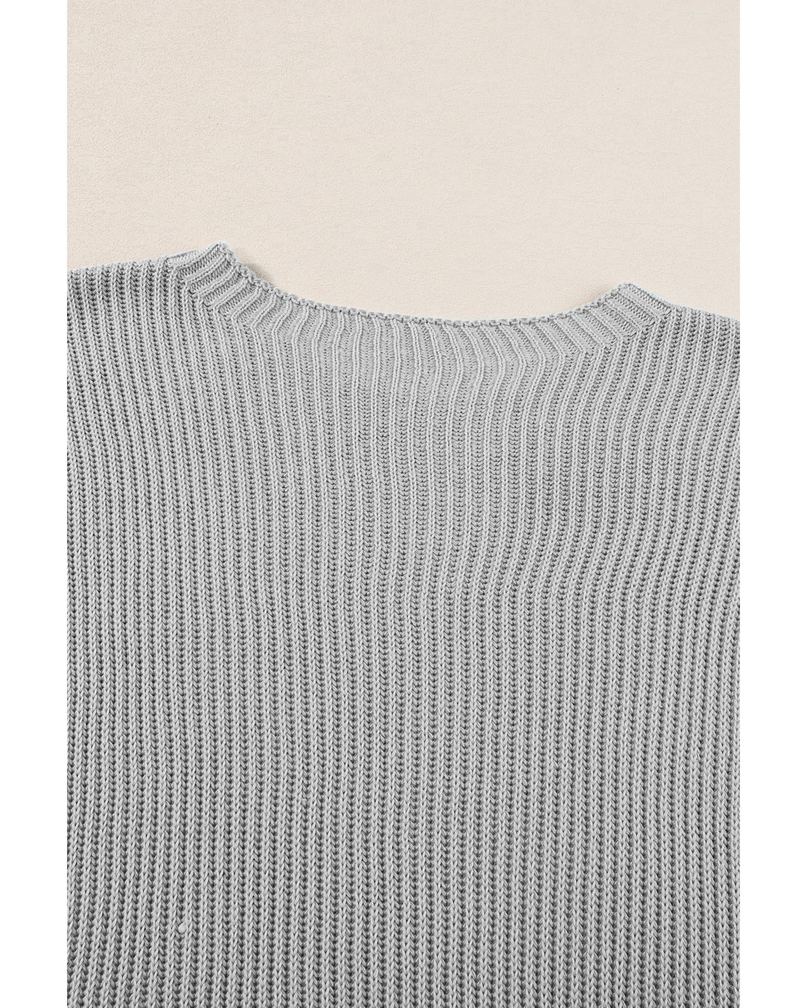 Gray Short Sleeve Side Slit Oversized Sweater - M