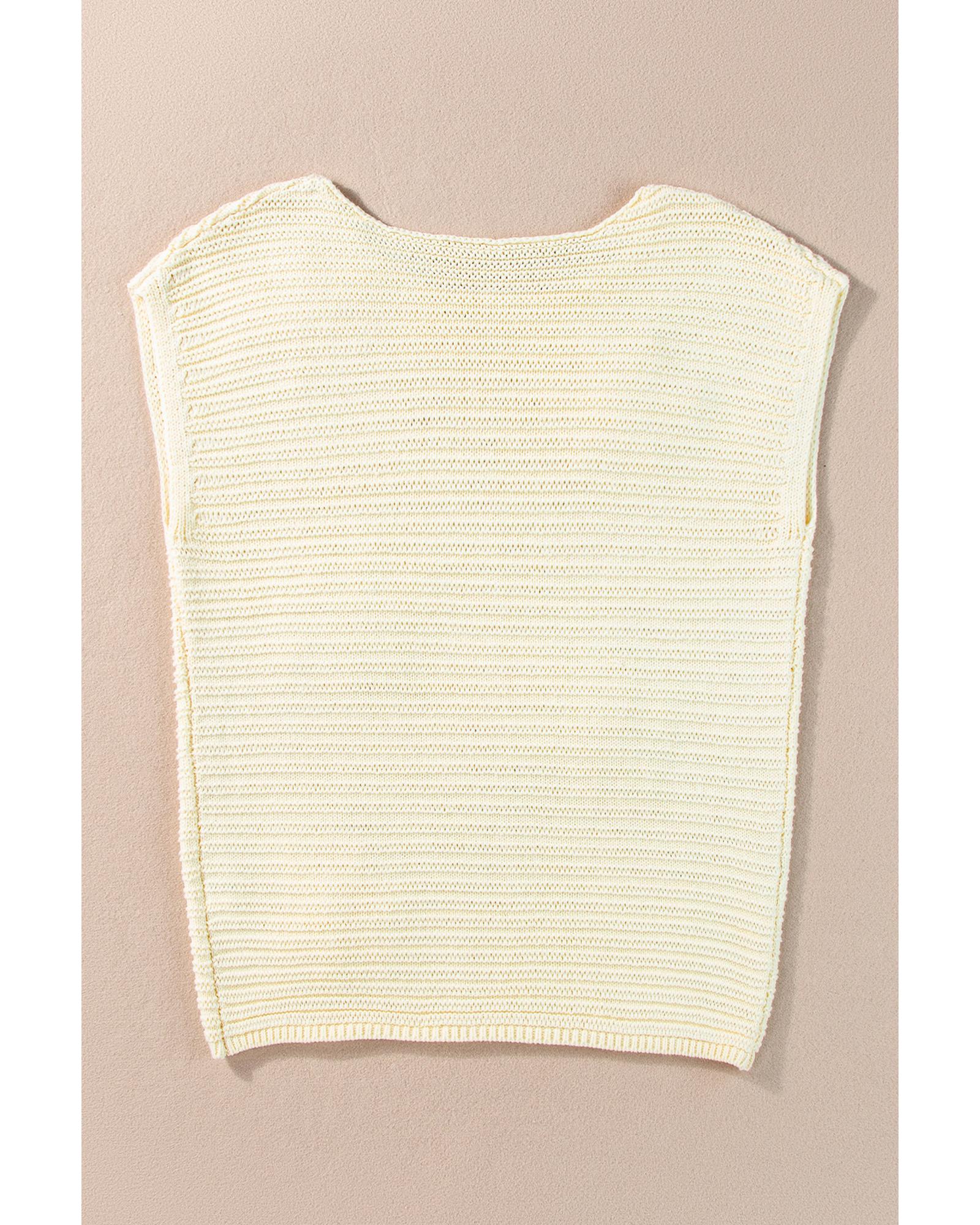 White Flower Crochet Round Neck Knitted Top - L
