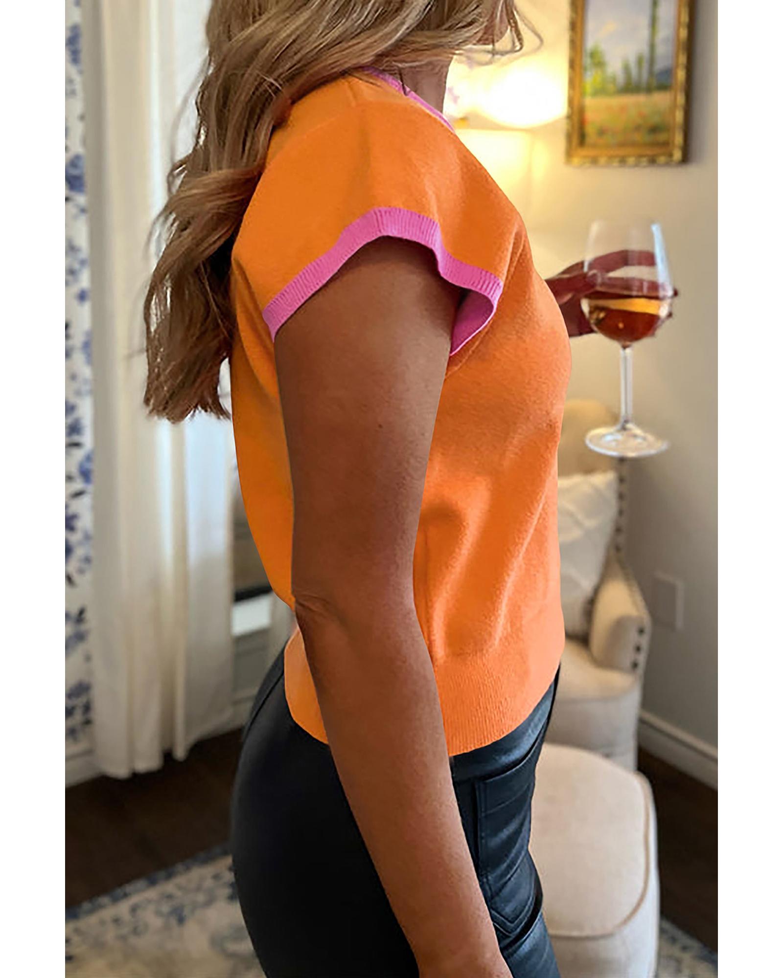 Flamingo 2-tone Color Block Knit Cap Sleeve Sweater Top - S