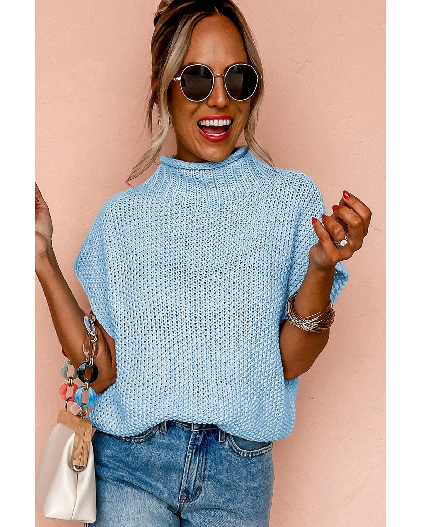 Iceland Blue High Neck Bat Short Sleeve Sweater - XL