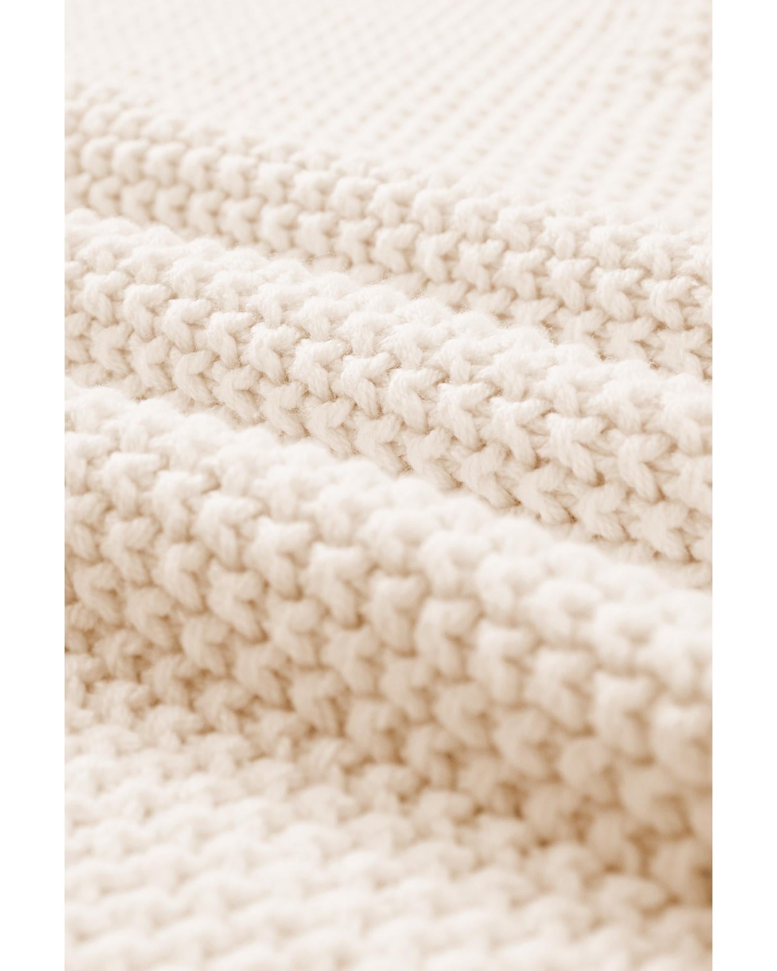 Beige High Neck Bat Short Sleeve Sweater - L