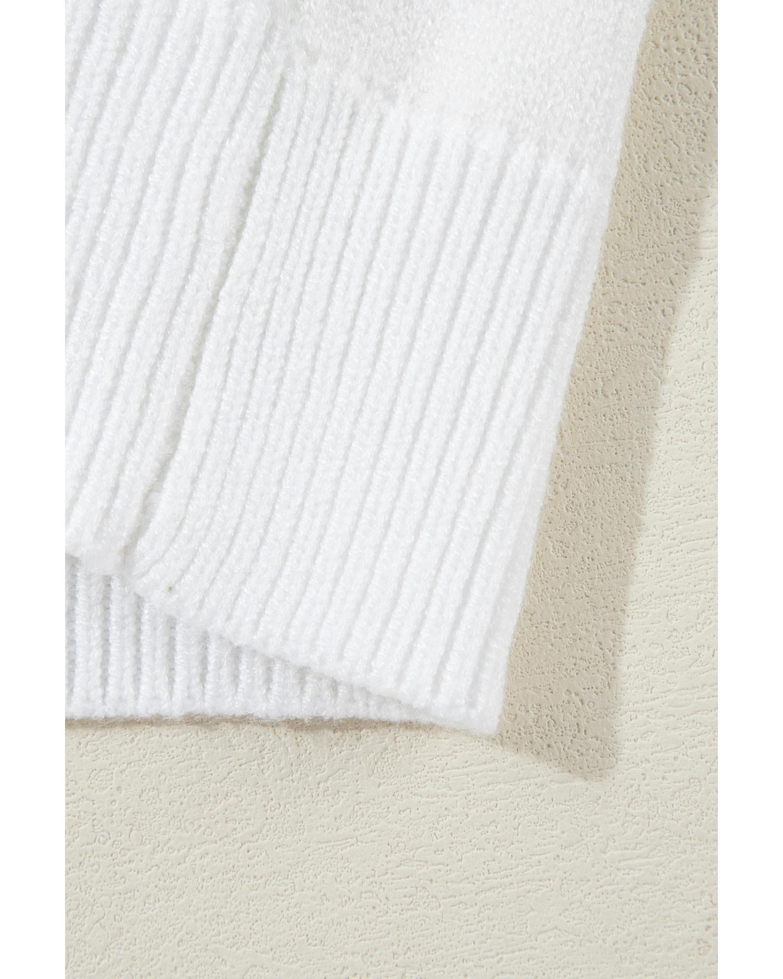 White Touchdown Tinsel Puff Short Sleeve Crew Neck Sweater - S